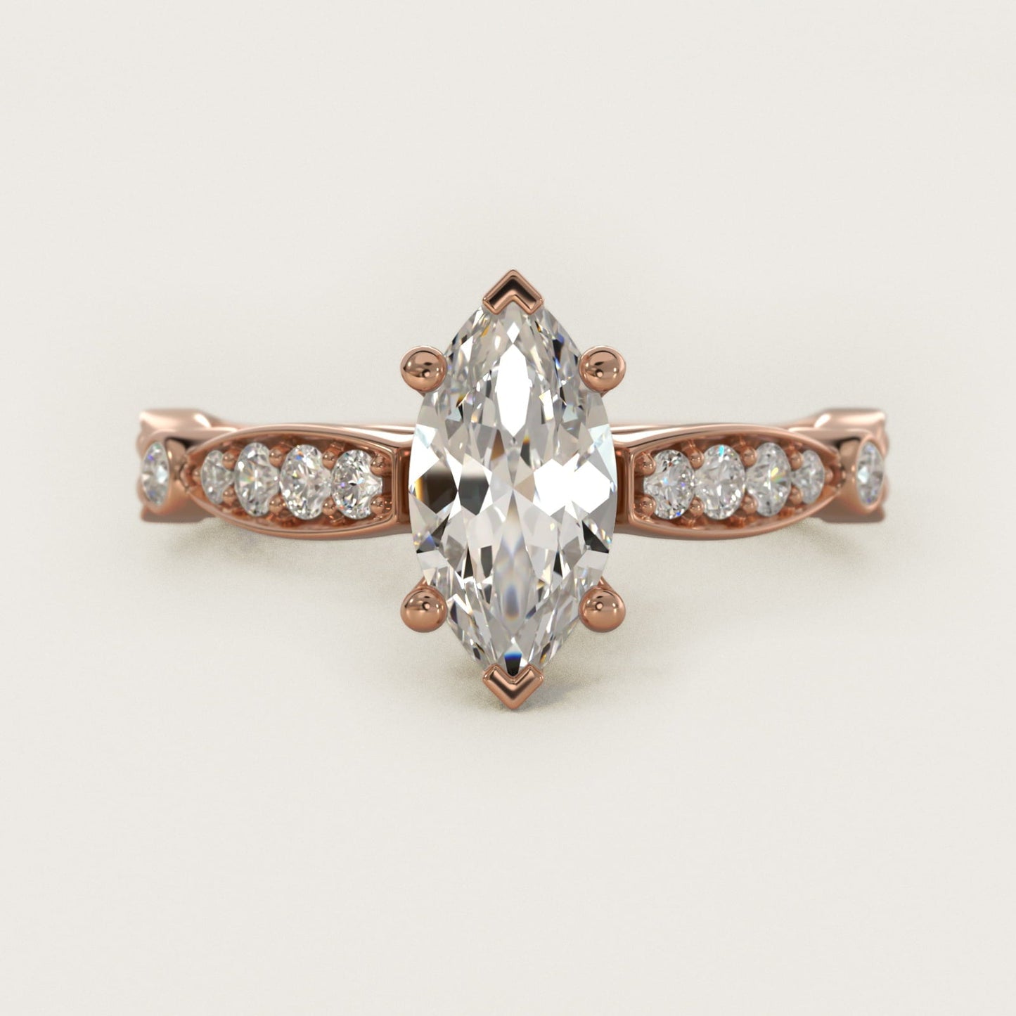 Embossed Vintage-Style Engagement Ring In 18k Rose Gold By James Allen - Marquise Center