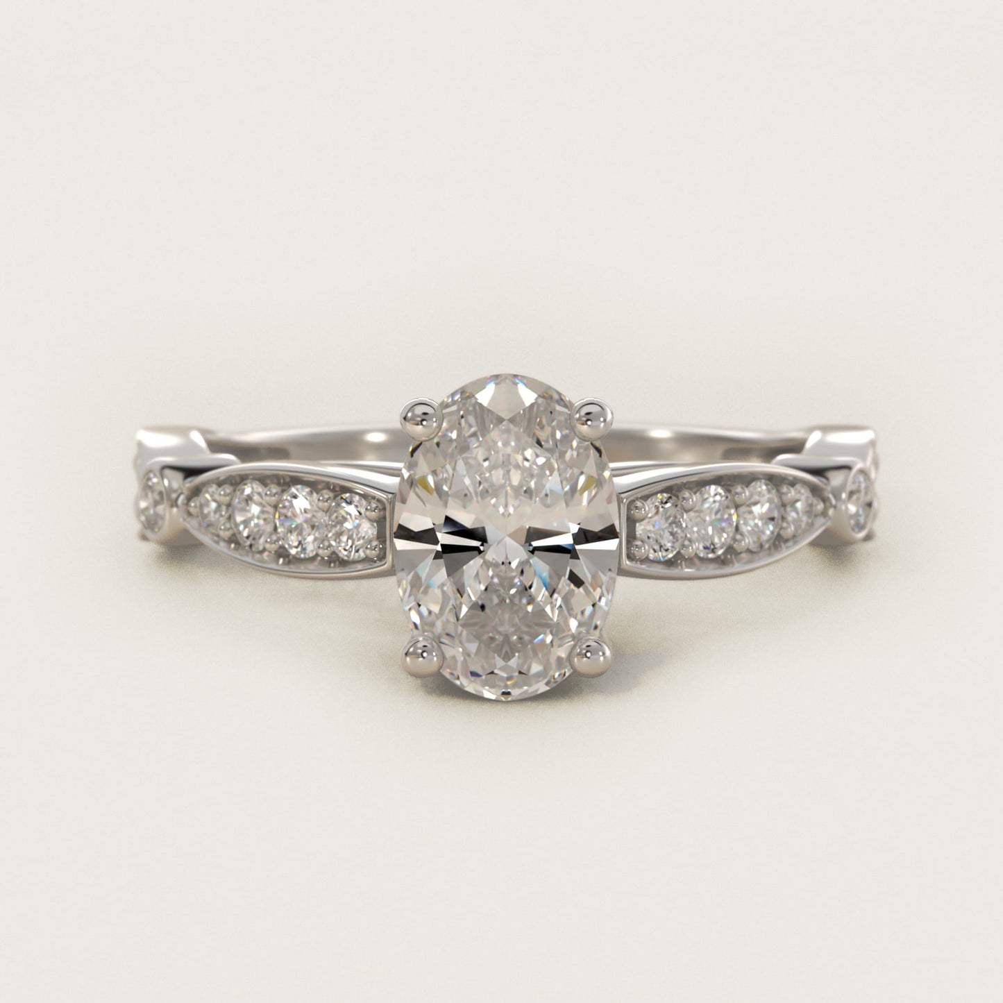 Embossed Vintage-Style Engagement Ring In 14K White Gold By James Allen - Oval Center