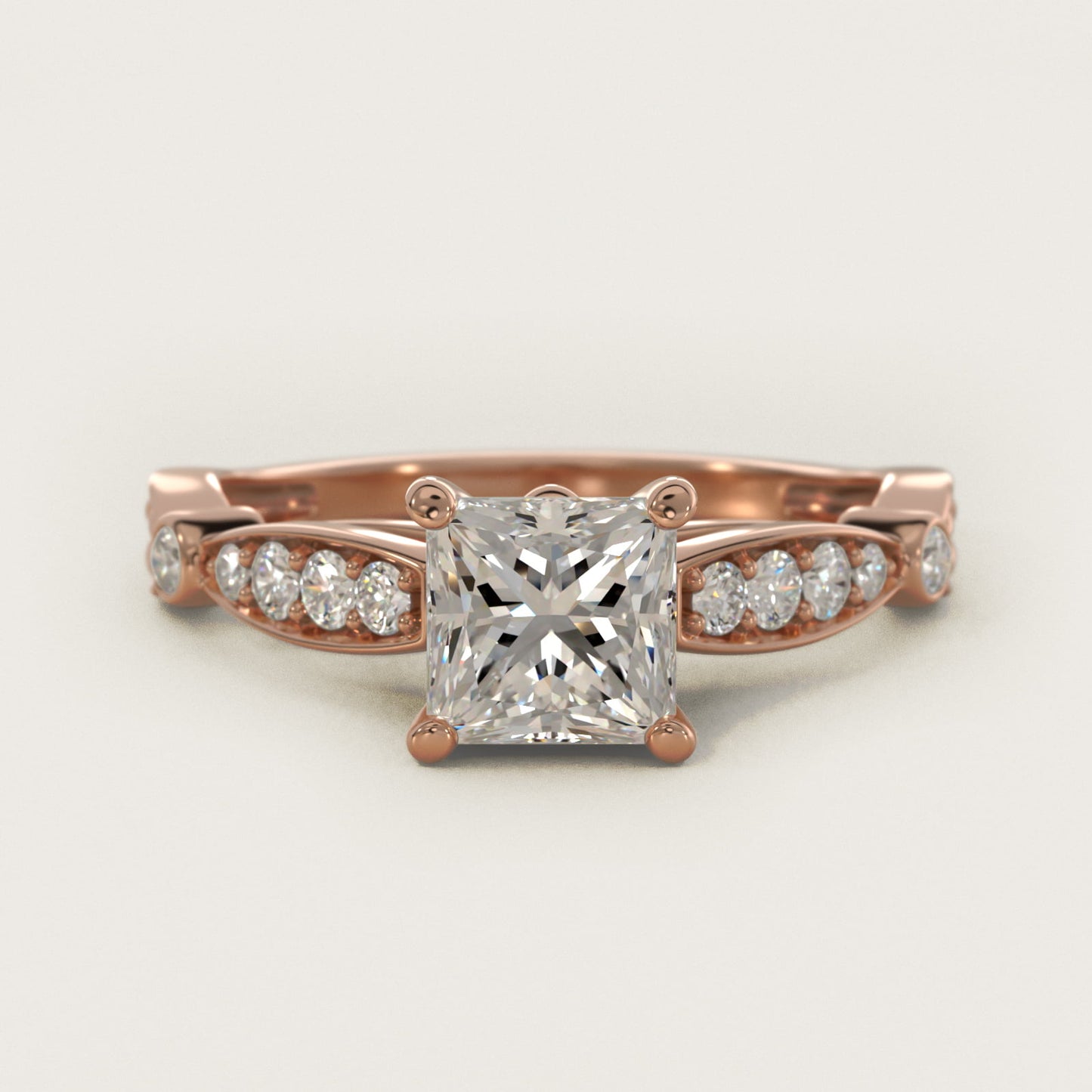 Embossed Vintage-Style Engagement Ring In 14K Rose Gold By James Allen - Princess Center