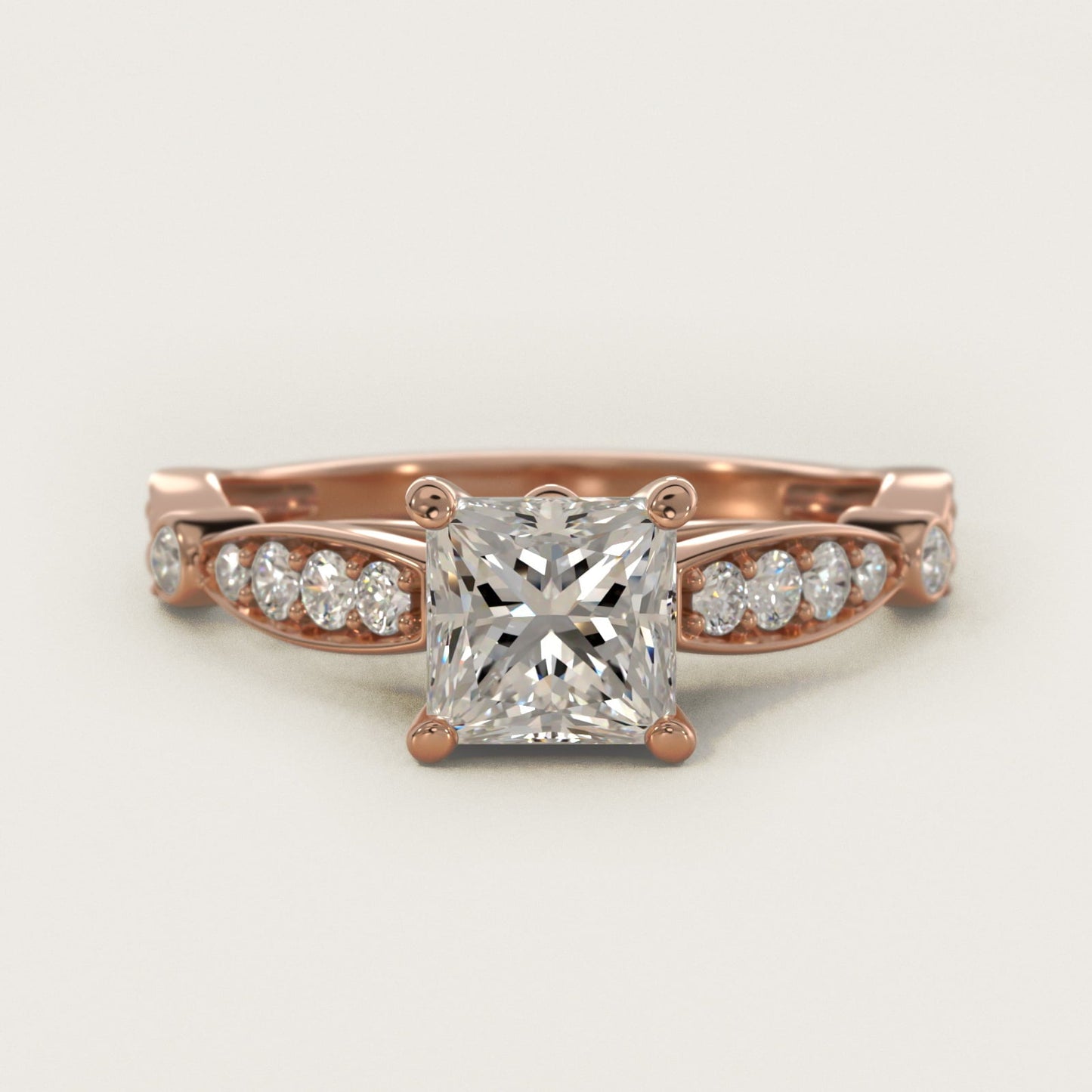 Embossed Vintage-Style Engagement Ring In 18k Rose Gold By James Allen - Princess Center