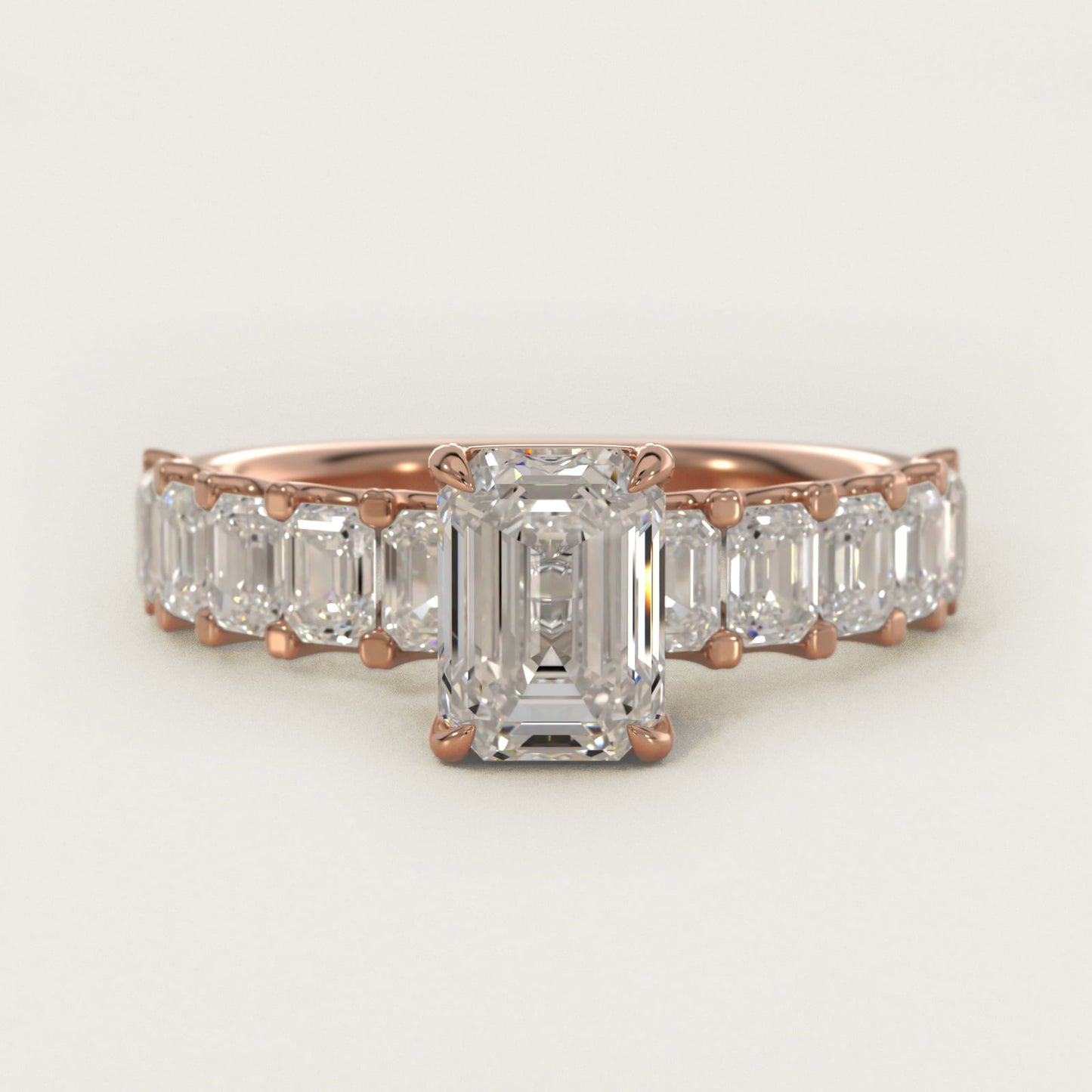 Emerald-Cut Diamond Engagement Ring in 18k Rose Gold - Emerald Center
