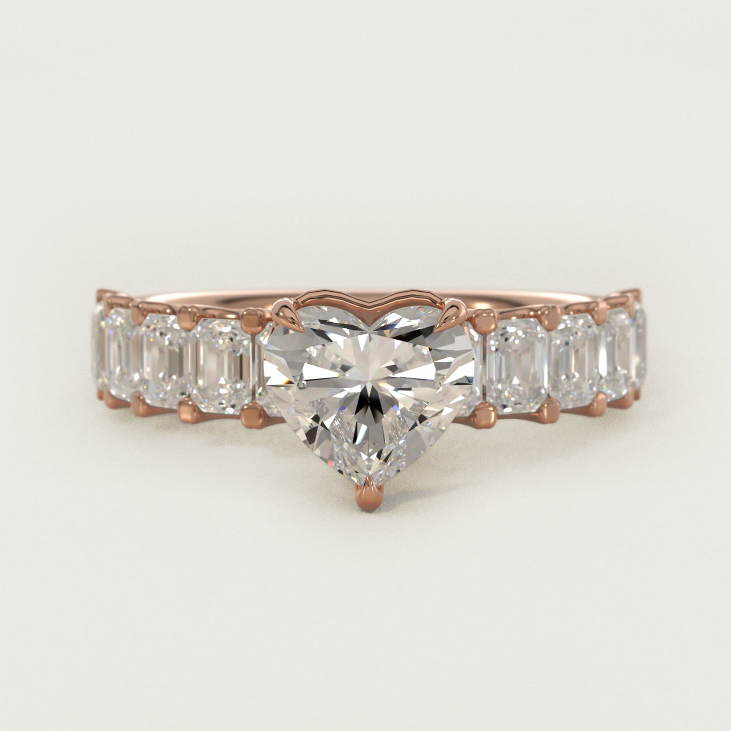 Emerald-Cut Diamond Engagement Ring in 14k Rose Gold - Heart Center