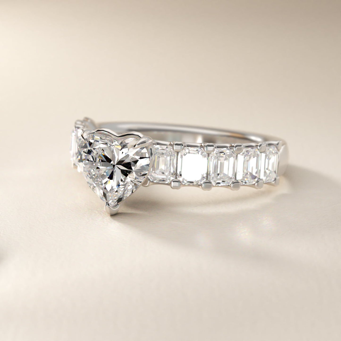 Emerald-Cut Diamond Engagement Ring in Platinum - Heart Center