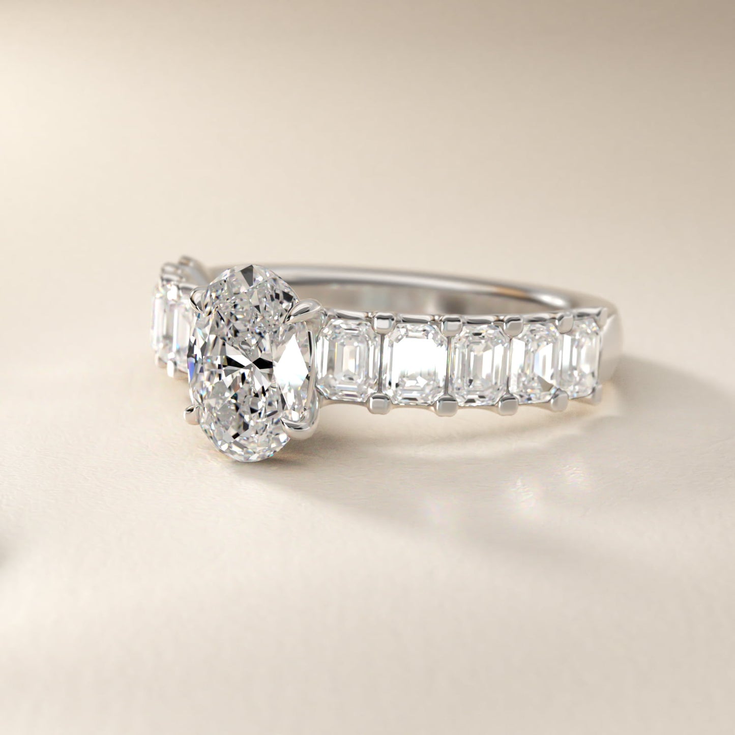 Emerald-Cut Diamond Engagement Ring in Platinum - Oval Center