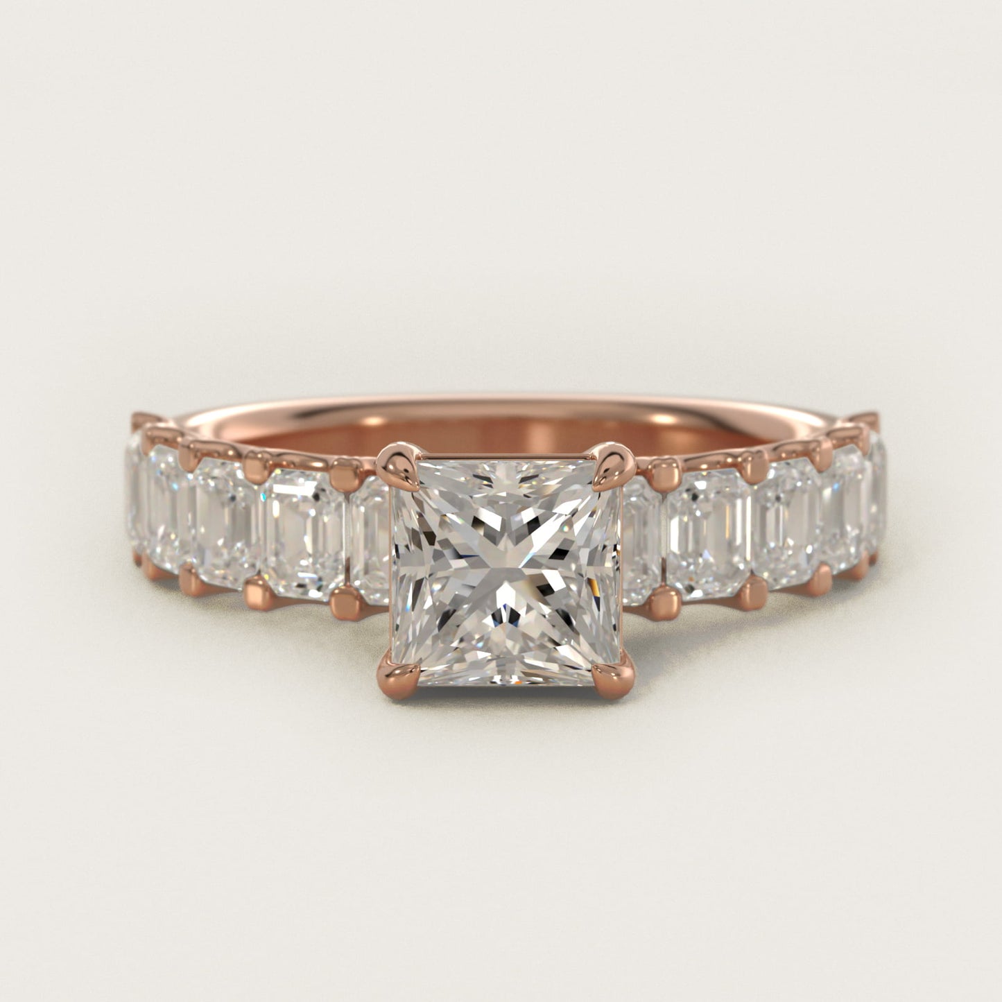 Emerald-Cut Diamond Engagement Ring in 14k Rose Gold - Princess Center
