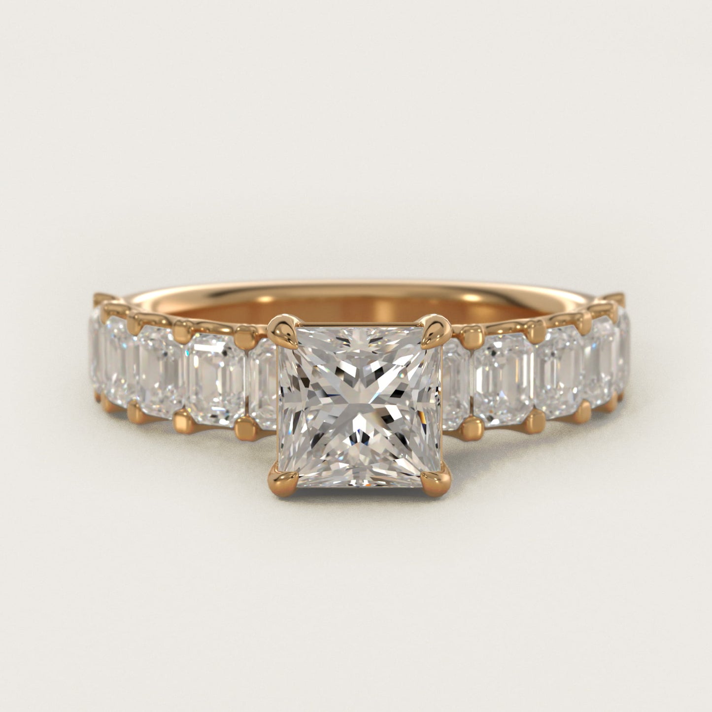 Emerald-Cut Diamond Engagement Ring in 18k Yellow Gold - Princess Center