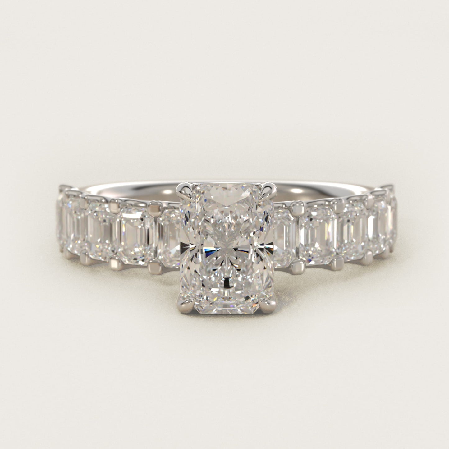 Emerald-Cut Diamond Engagement Ring in 18k White Gold - Radiant Center