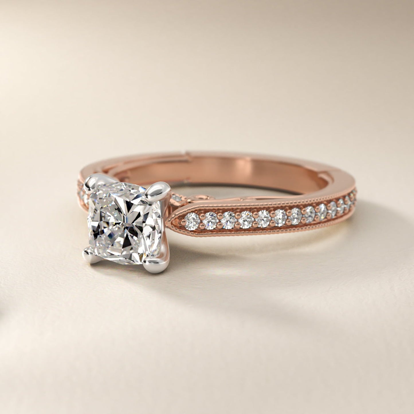 Enchanted Scroll Vintage-Style Engagement Ring In 18k Rose Gold By James Allen - Cushion Center