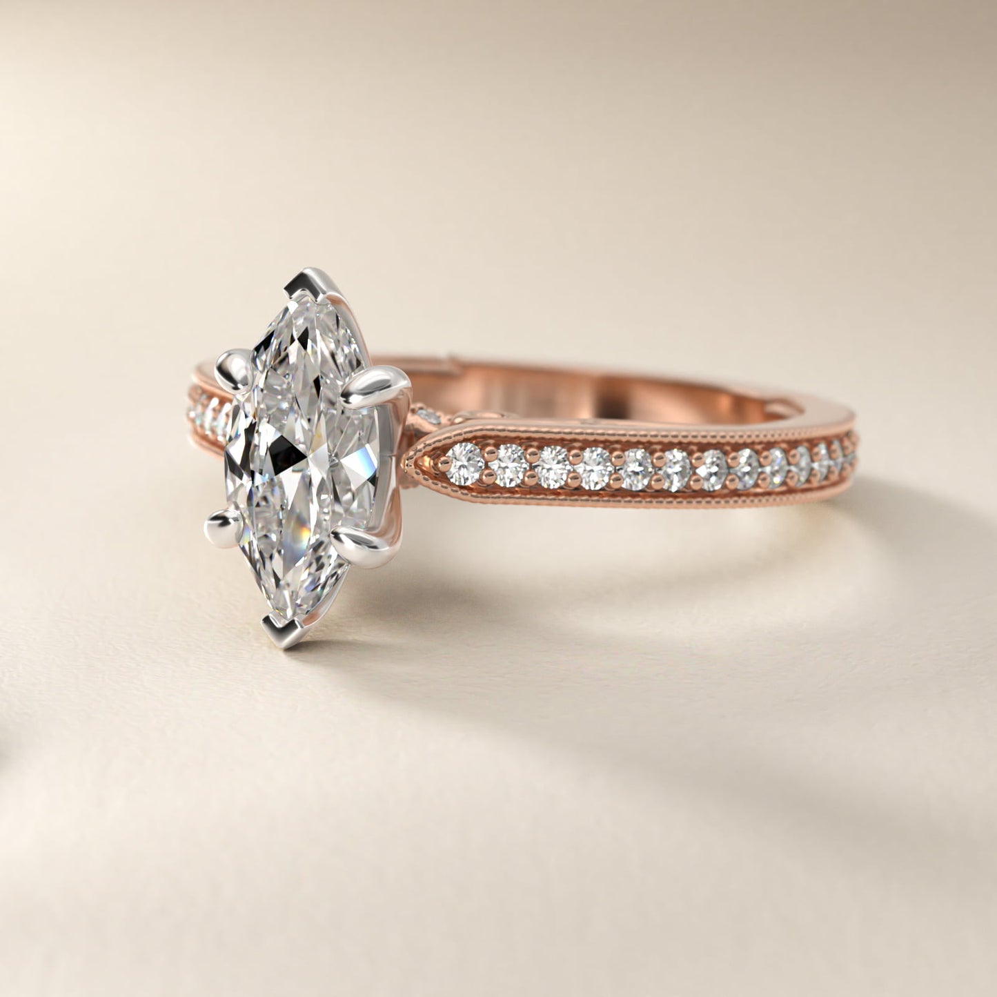 Enchanted Scroll Vintage-Style Engagement Ring In 14K Rose Gold By James Allen - Marquise Center