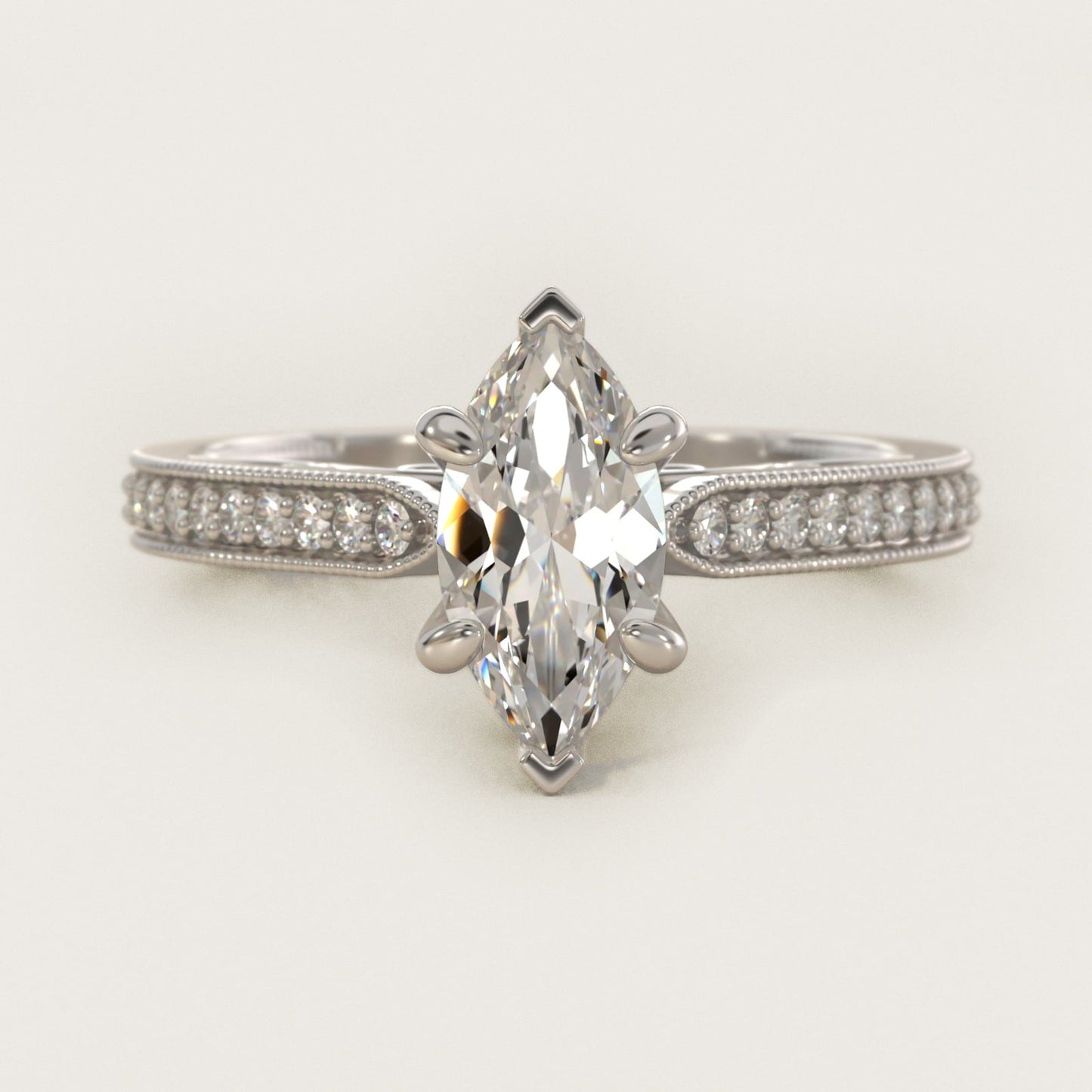 Enchanted Scroll Vintage-Style Engagement Ring In 18k White Gold By James Allen - Marquise Center