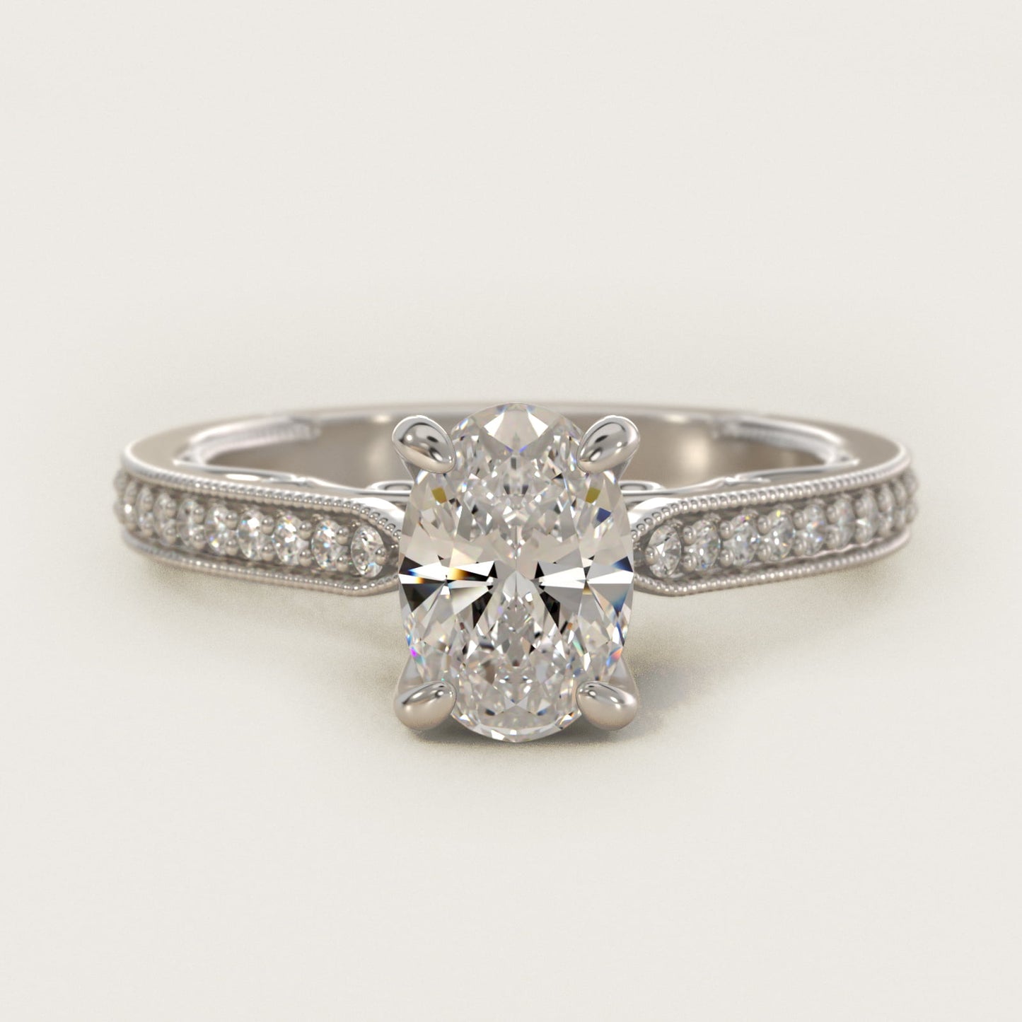 Enchanted Scroll Vintage-Style Engagement Ring In 14K White Gold By James Allen - Oval Center