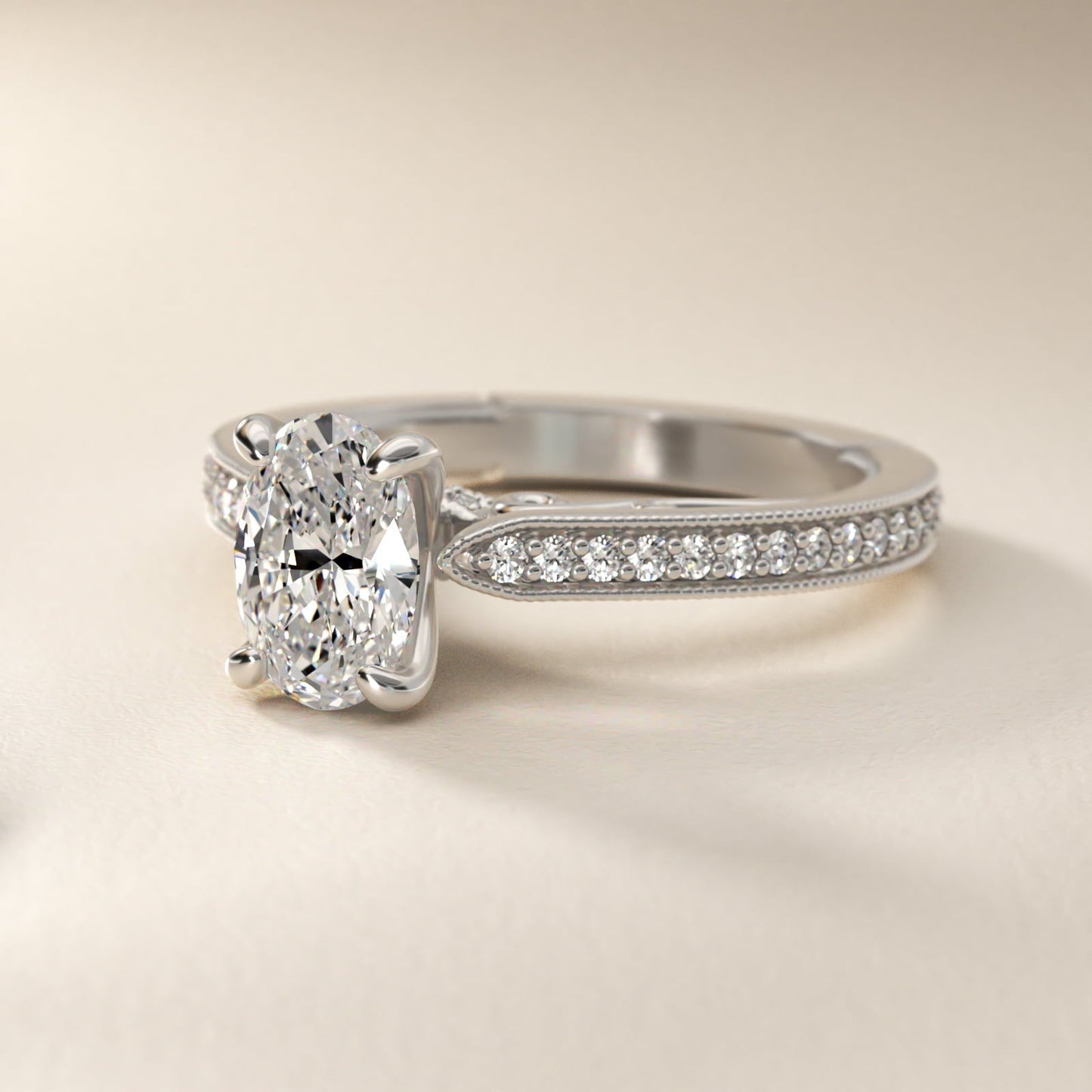 Enchanted Scroll Vintage-Style Engagement Ring In Platinum By James Allen - Oval Center
