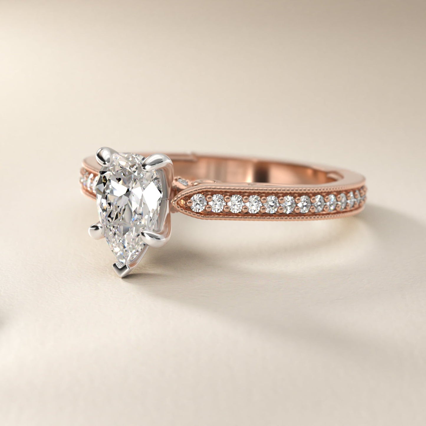 Enchanted Scroll Vintage-Style Engagement Ring In 18k Rose Gold By James Allen - Pear Center