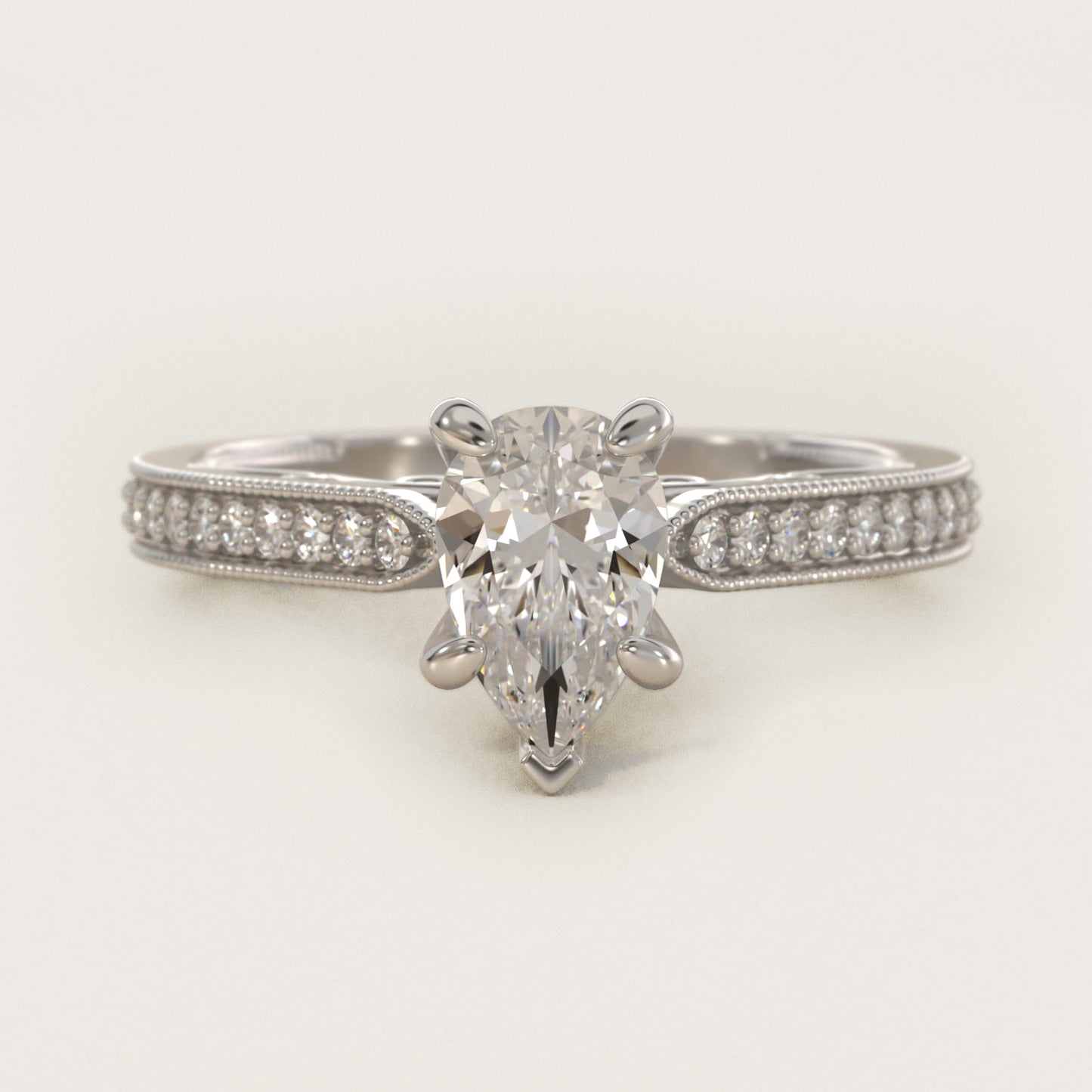 Enchanted Scroll Vintage-Style Engagement Ring In 14K White Gold By James Allen - Pear Center