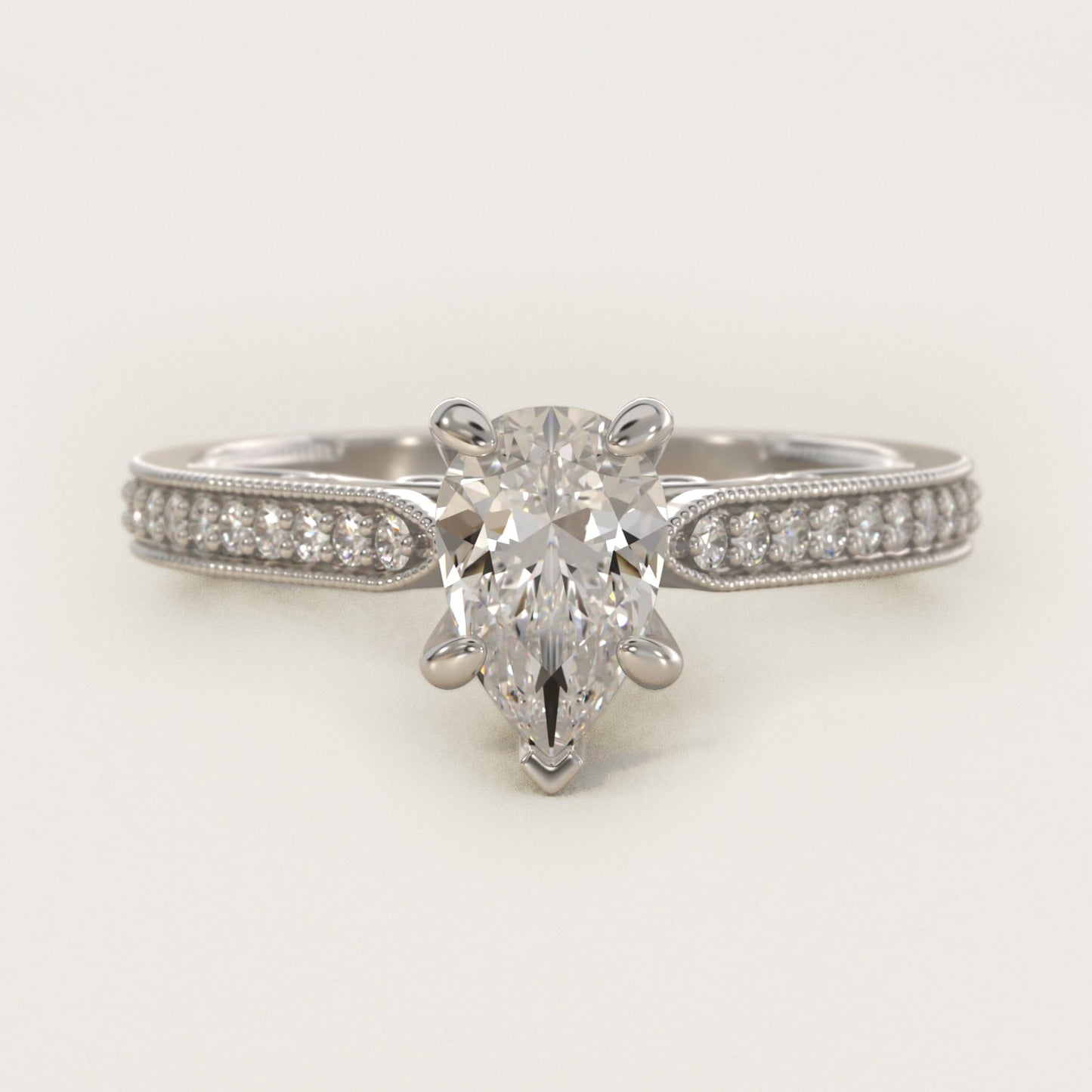 Enchanted Scroll Vintage-Style Engagement Ring In 18k White Gold By James Allen - Pear Center