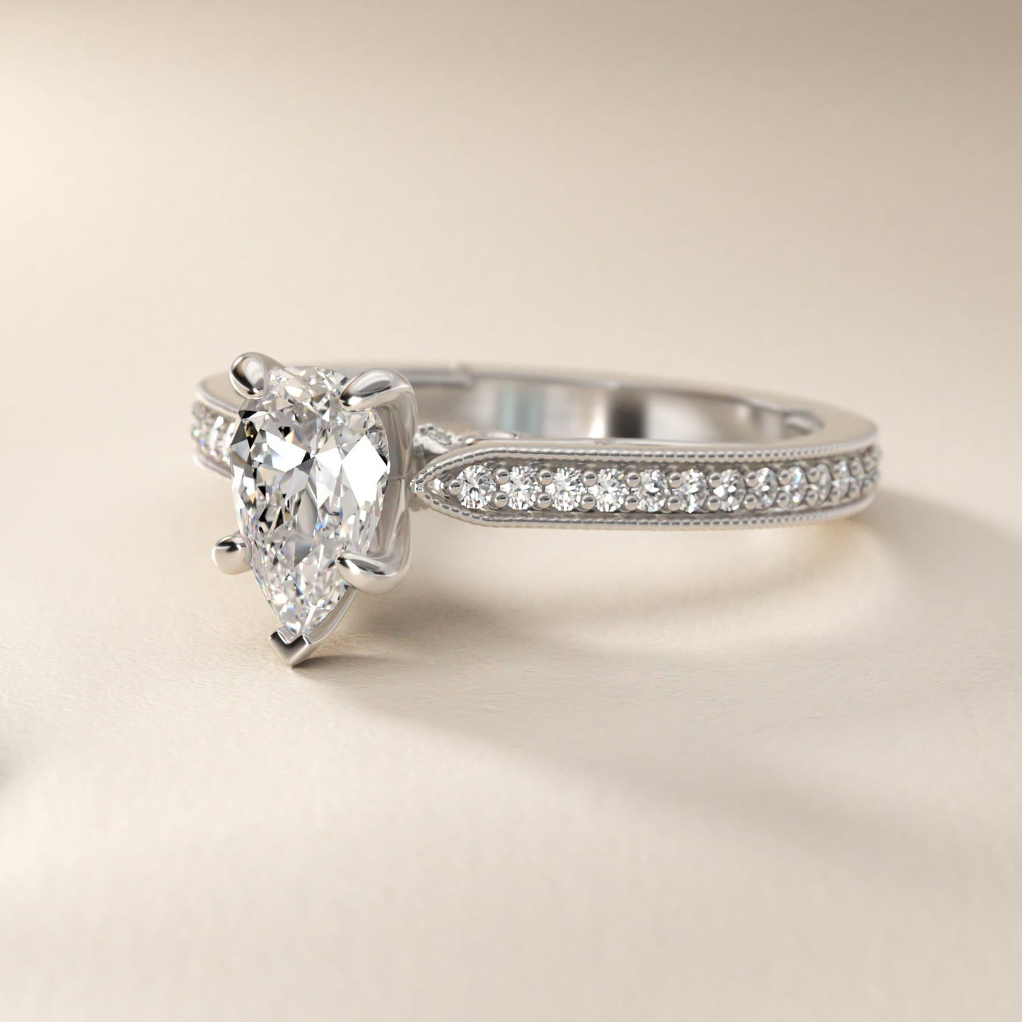 Enchanted Scroll Vintage-Style Engagement Ring In Platinum By James Allen - Pear Center