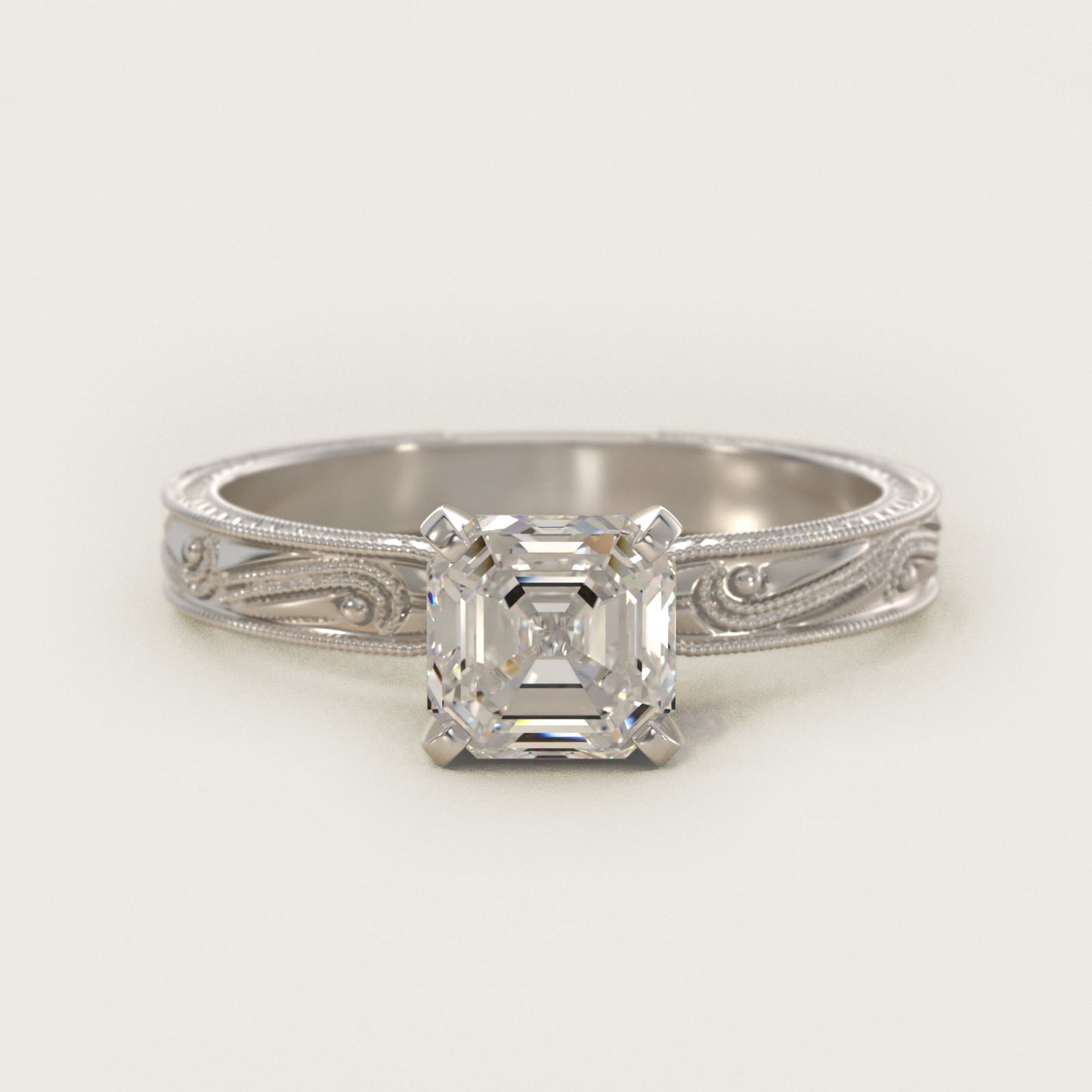 Engraved Solitaire Engagement Ring In 18k White Gold By James Allen - Asscher Center