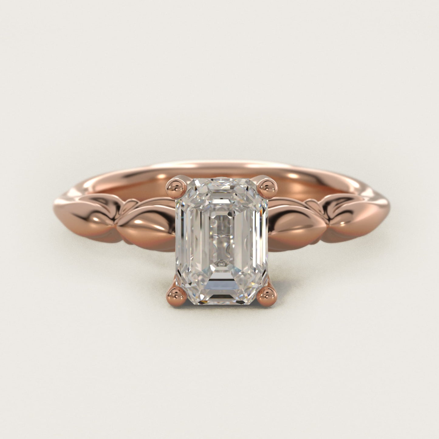 Engraved Solitaire Plus Diamond Engagement Ring in 14k Rose Gold - Emerald Center