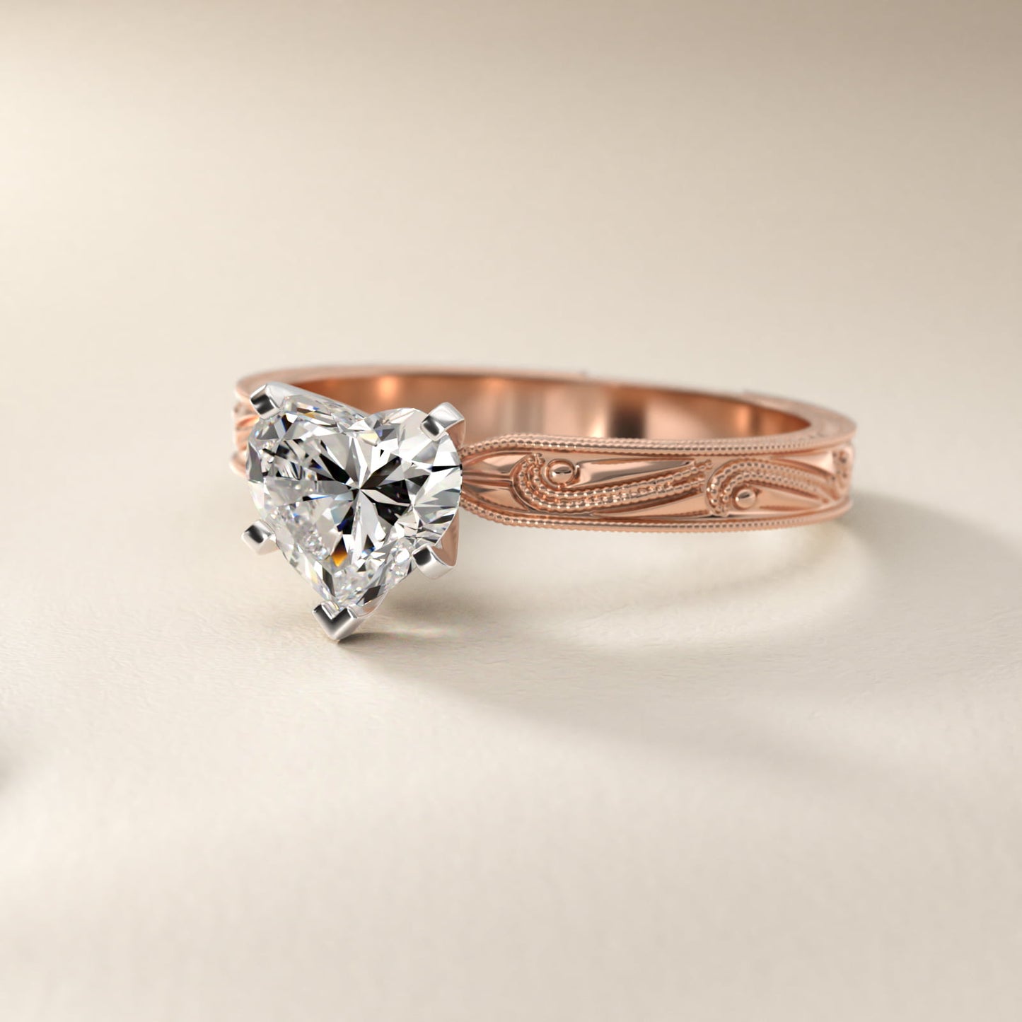 Engraved Solitaire Engagement Ring In 18k Rose Gold By James Allen - Heart Center