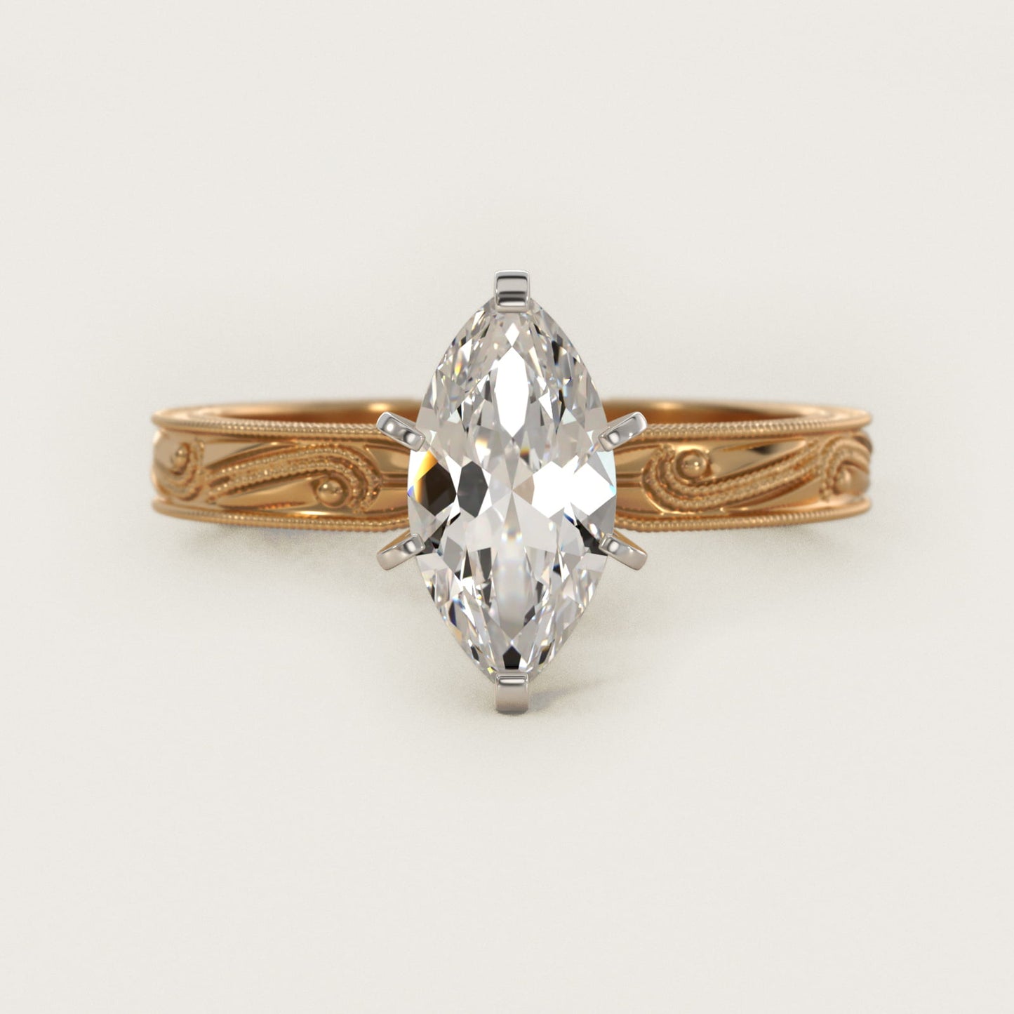 Engraved Solitaire Engagement Ring In 14K Yellow Gold By James Allen - Marquise Center
