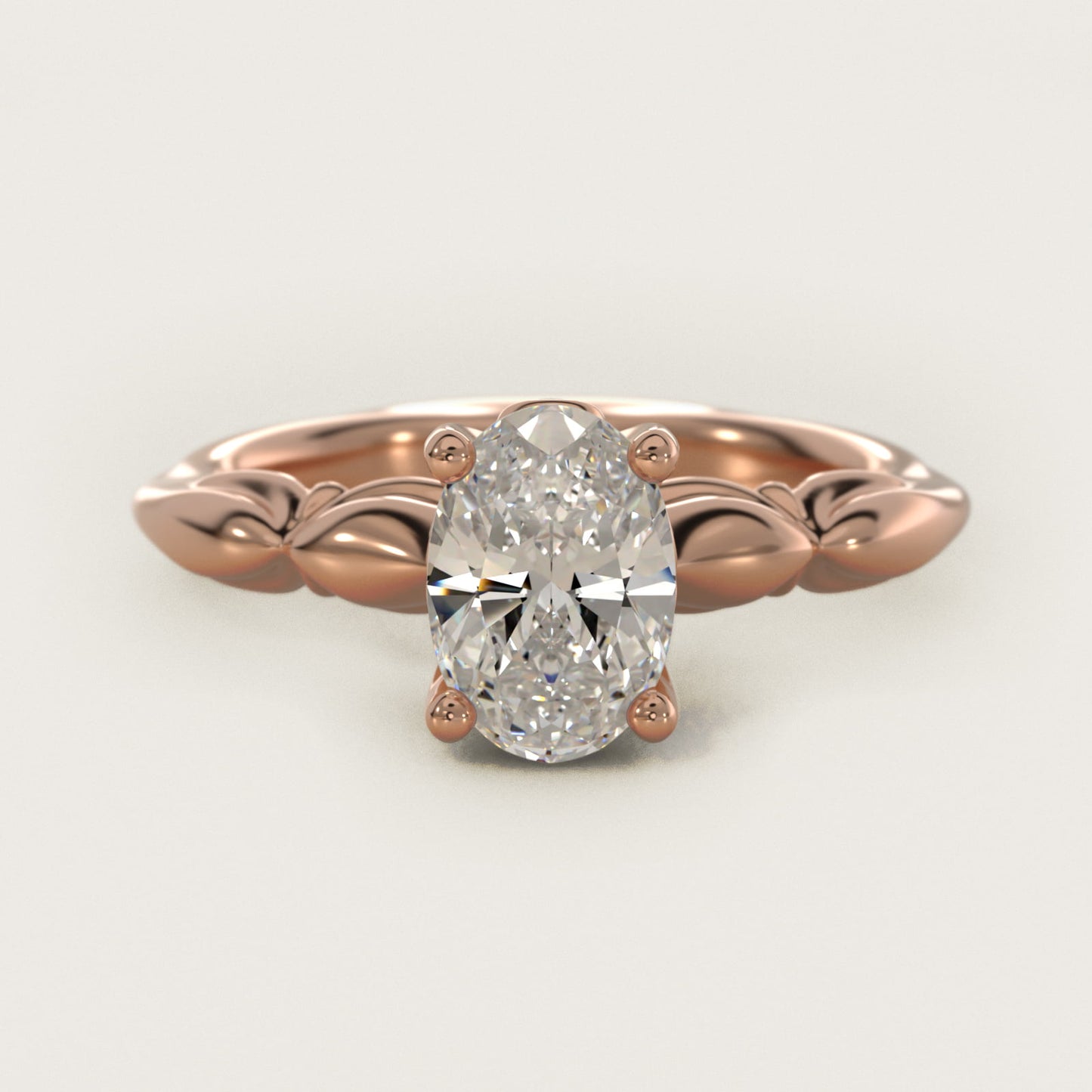 Engraved Solitaire Plus Diamond Engagement Ring in 14k Rose Gold - Oval Center