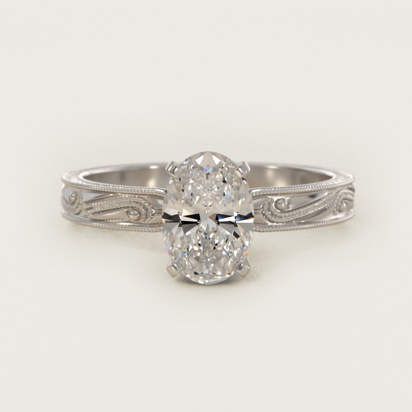 Engraved Solitaire Engagement Ring In 14K White Gold By James Allen - Oval Center