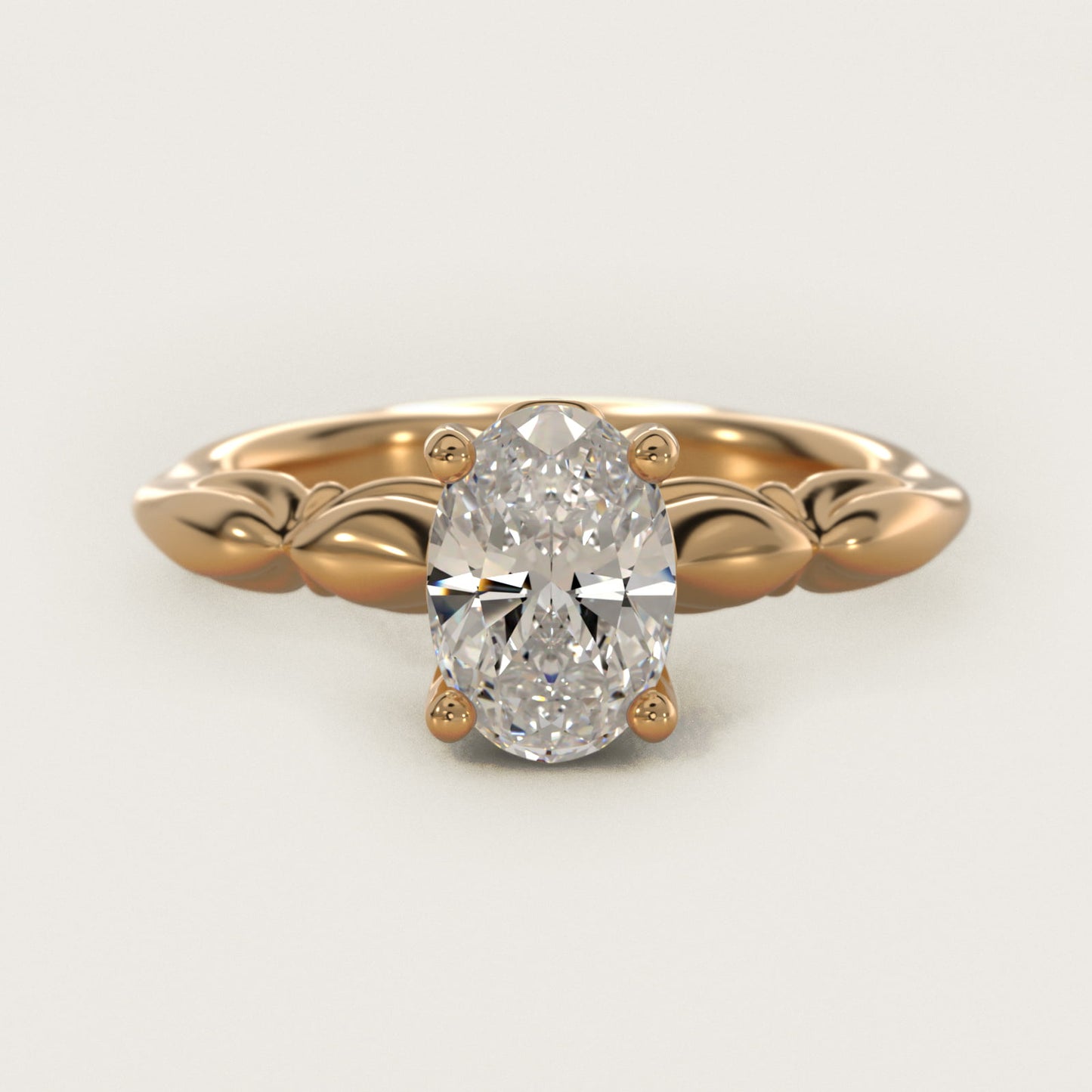 Engraved Solitaire Plus Diamond Engagement Ring in 18k Yellow Gold - Oval Center