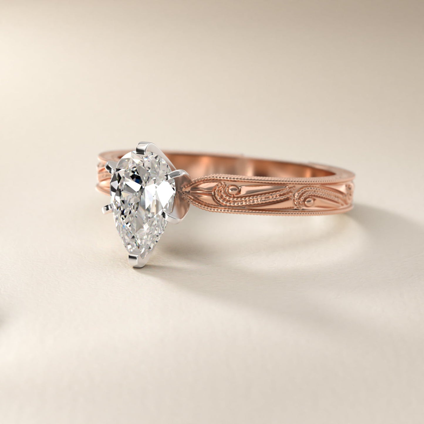 Engraved Solitaire Engagement Ring In 14K Rose Gold By James Allen - Pear Center