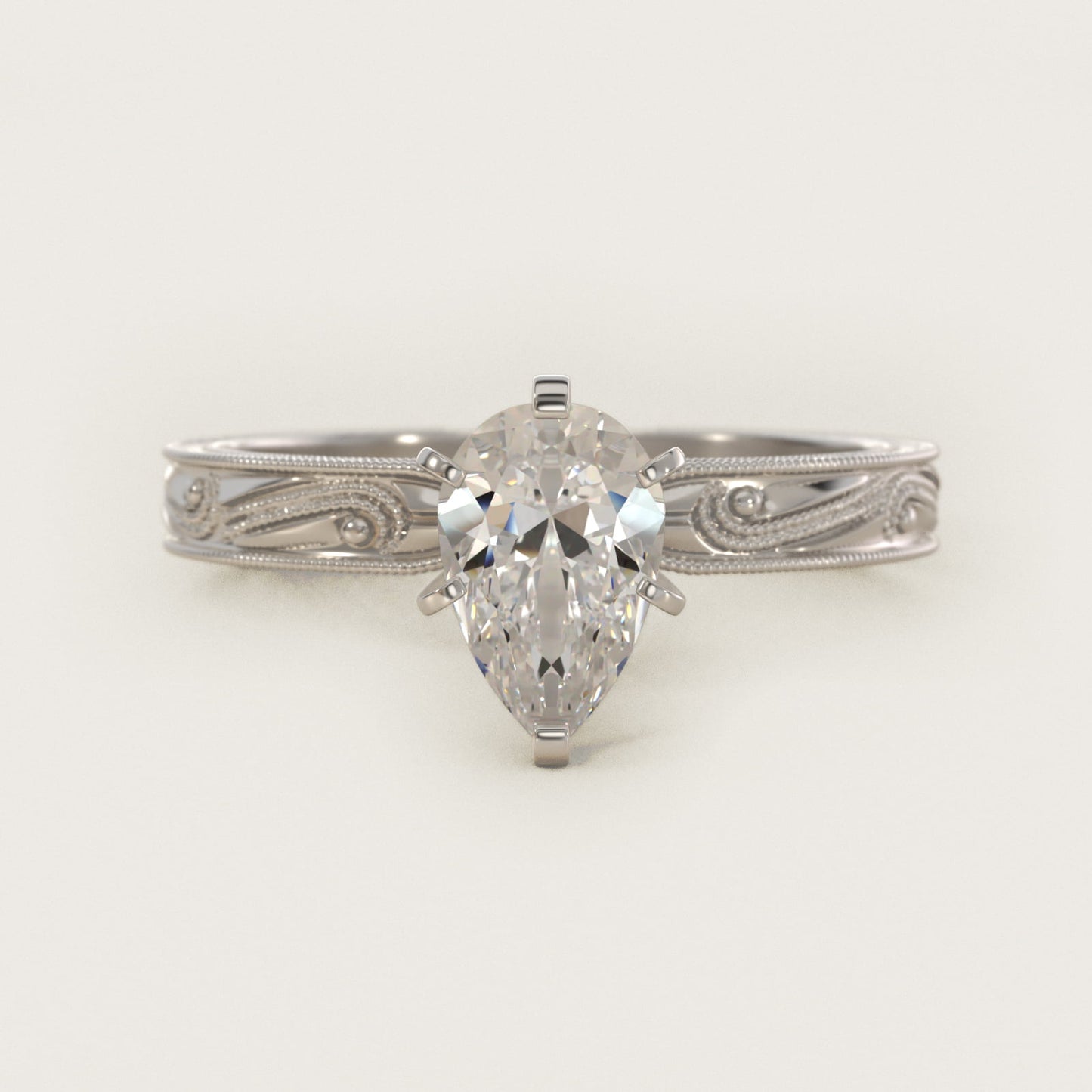 Engraved Solitaire Engagement Ring In 18k White Gold By James Allen - Pear Center