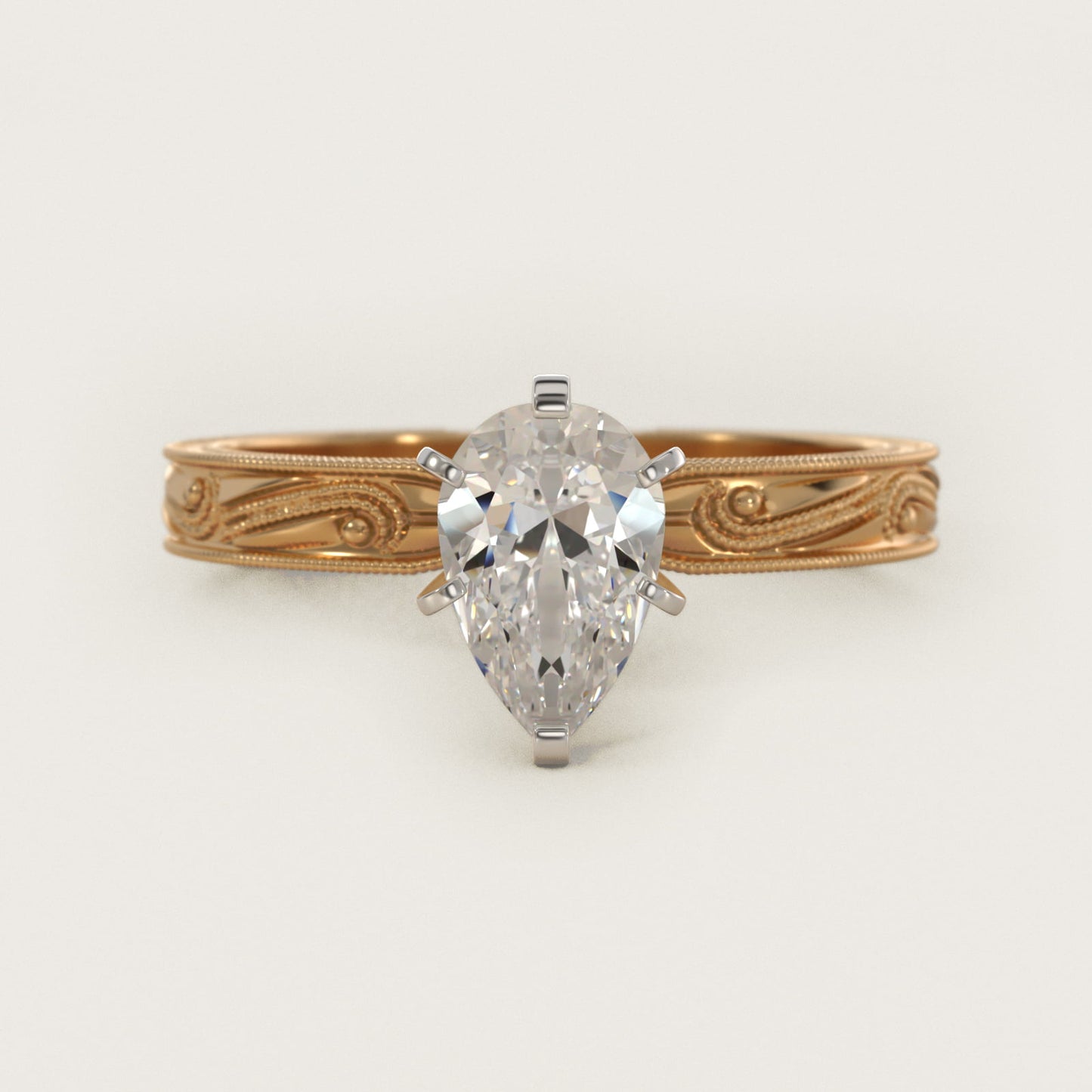 Engraved Solitaire Engagement Ring In 18k Yellow Gold By James Allen - Pear Center