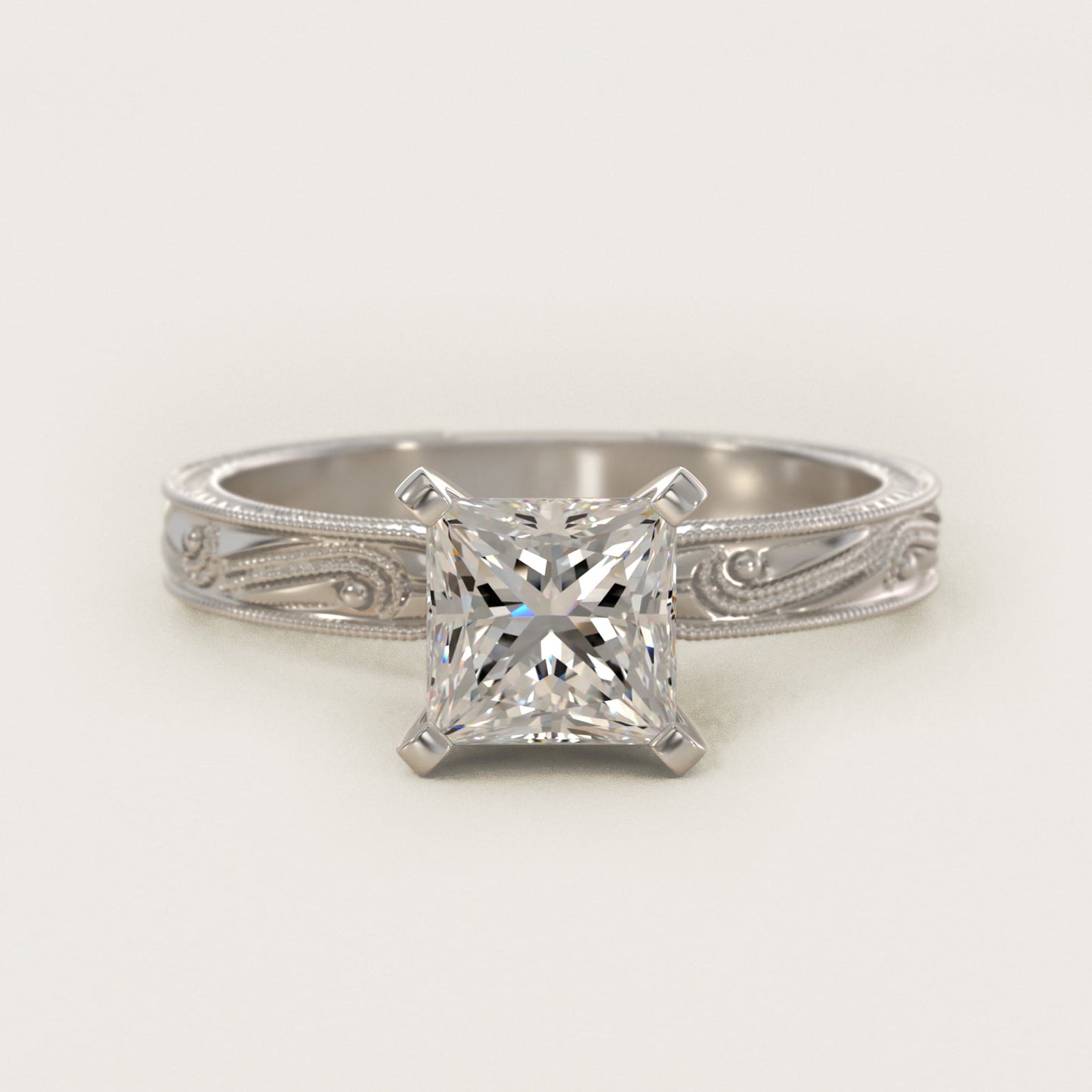 Engraved Solitaire Engagement Ring In 14K White Gold By James Allen - Princess Center