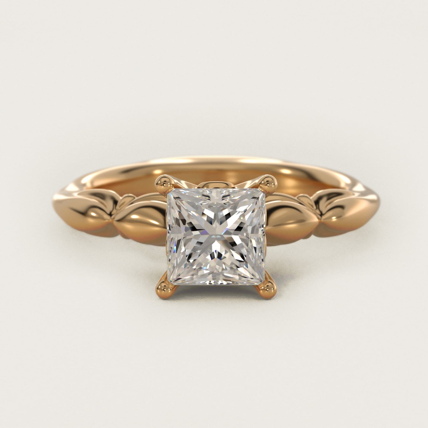 Engraved Solitaire Plus Diamond Engagement Ring in 14k Yellow Gold - Princess Center