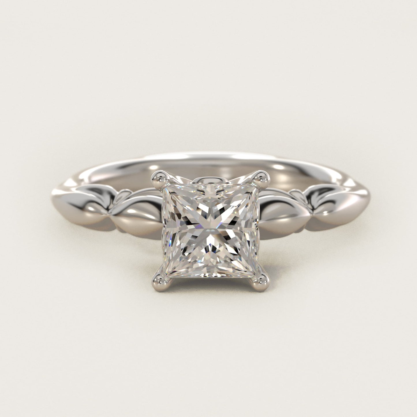Engraved Solitaire Plus Diamond Engagement Ring in Platinum - Princess Center