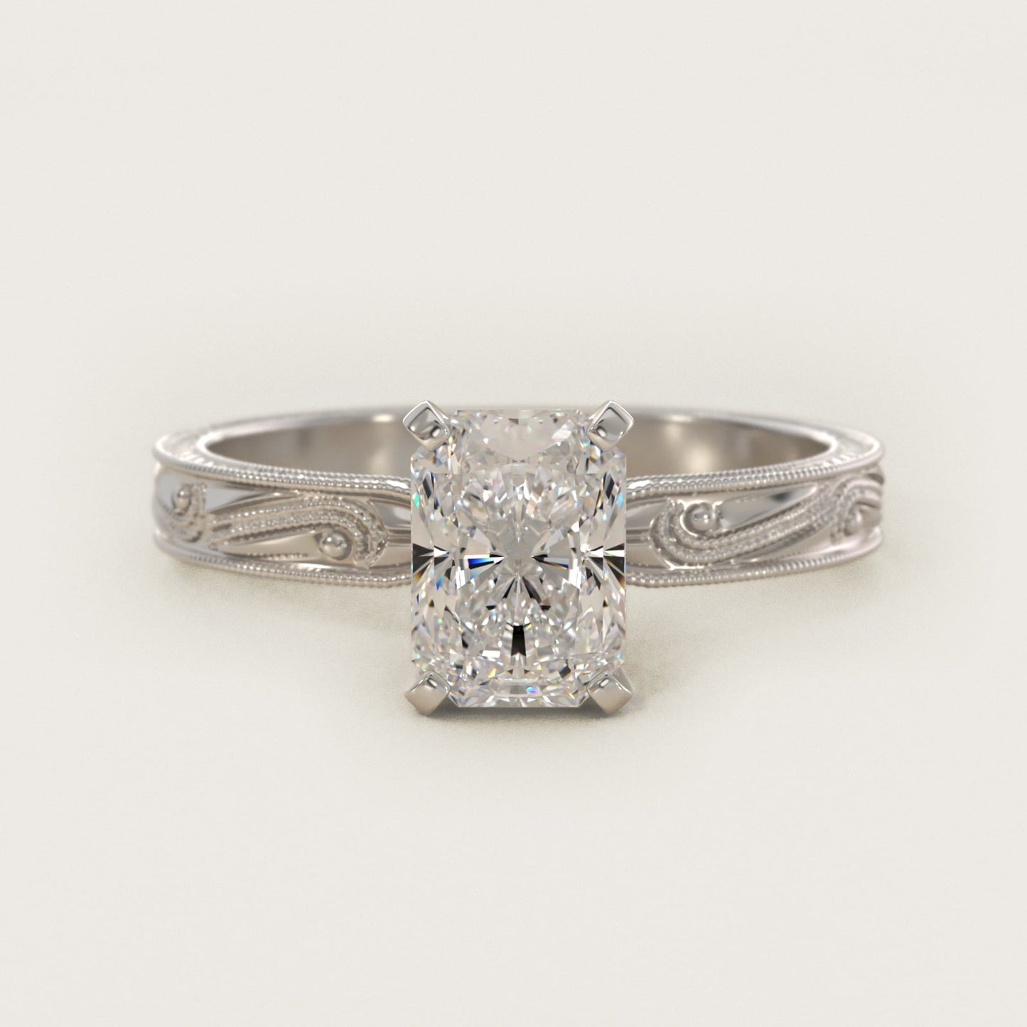 Engraved Solitaire Engagement Ring In 18k White Gold By James Allen - Radiant Center