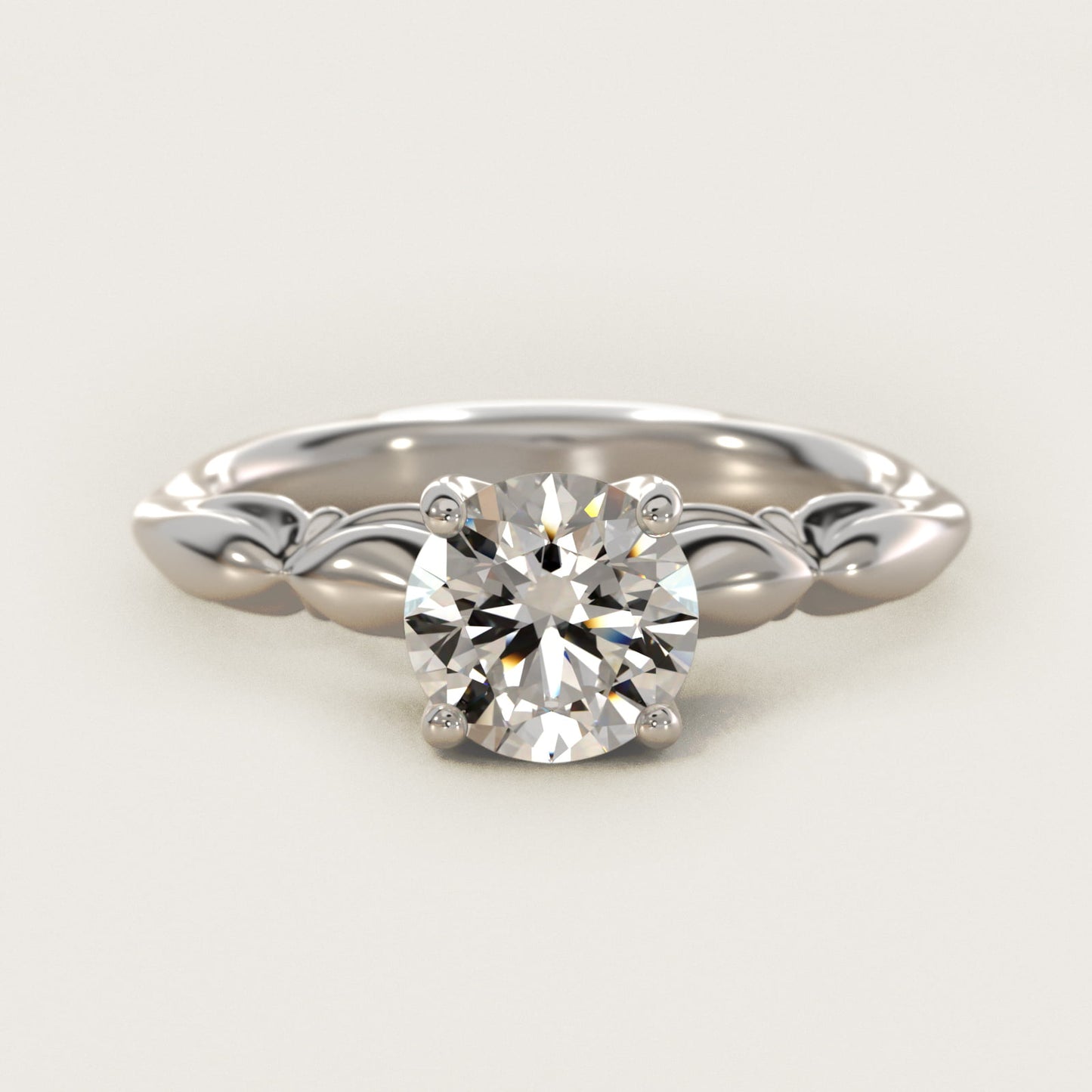 Engraved Solitaire Plus Diamond Engagement Ring in Platinum - Round Center