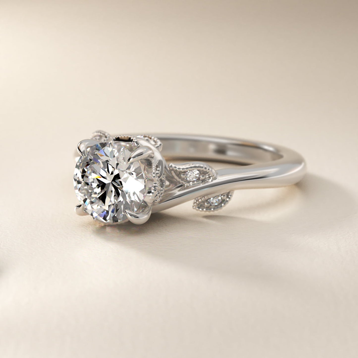 Entangled Vines Side Stone Diamond Engagement Ring In 18k White Gold By James Allen - Round Center