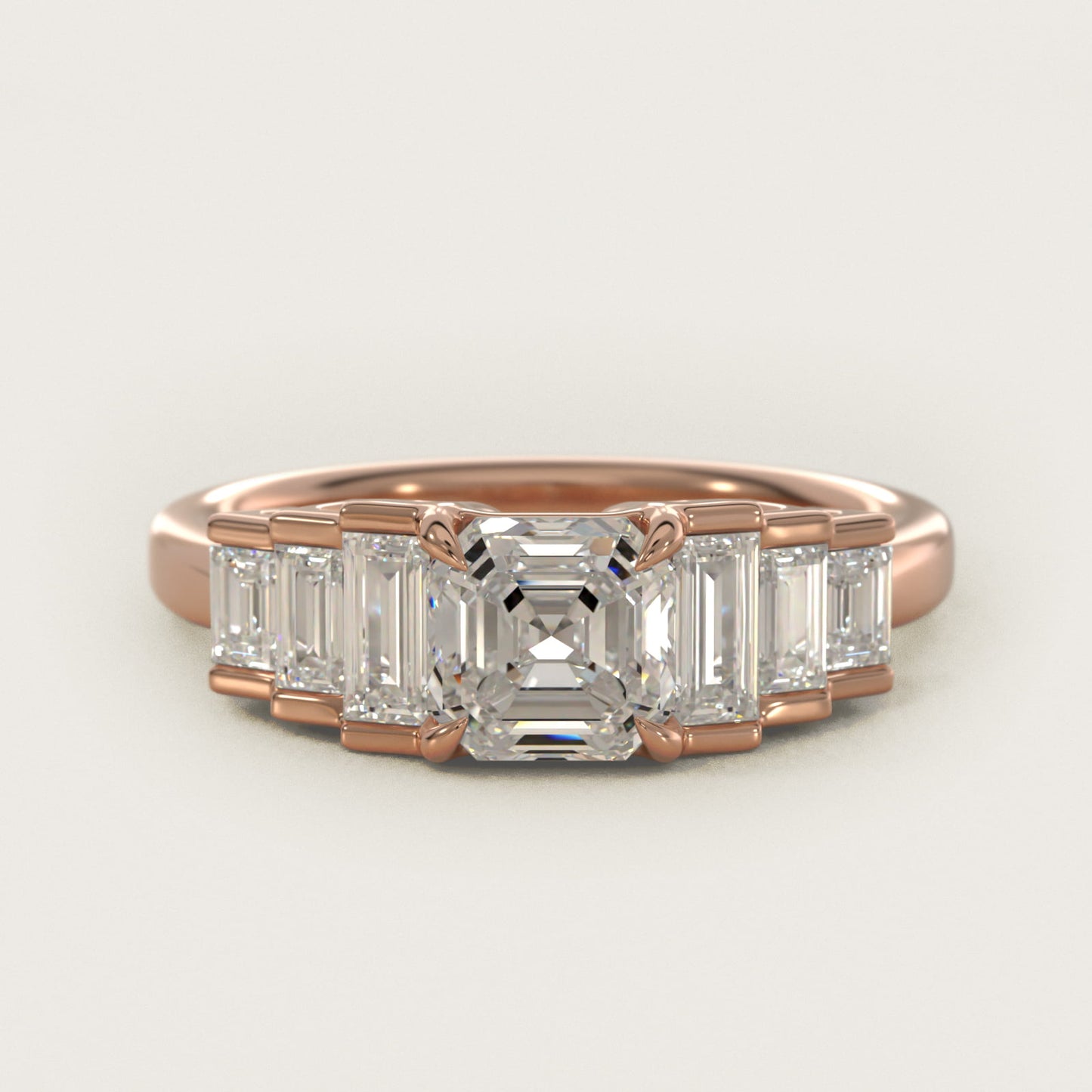 Escalating Baguette Side Stone Diamond Engagement Ring In 18k Rose Gold By James Allen - Asscher Center