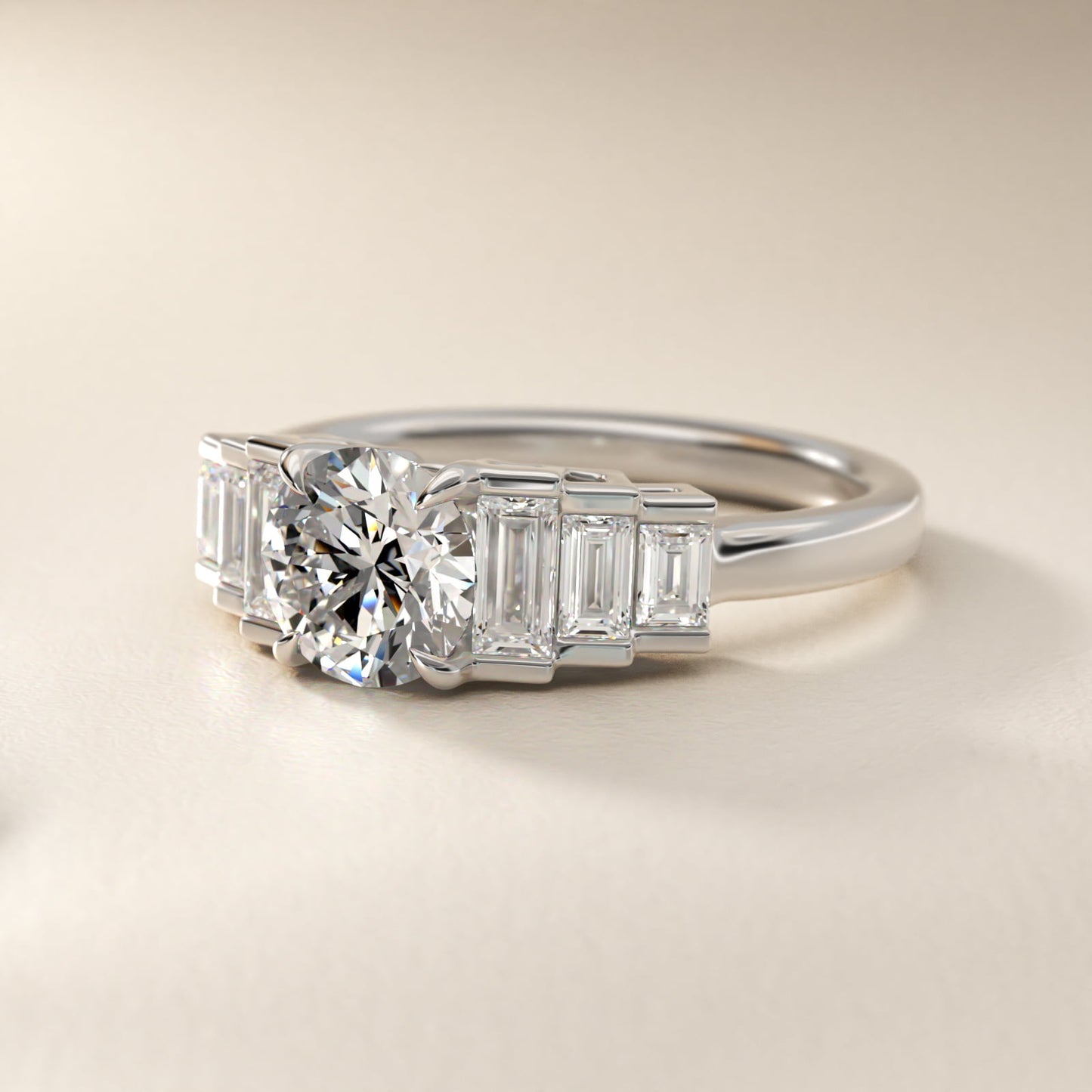 Escalating Baguette Side Stone Diamond Engagement Ring In Platinum By James Allen - Round Center