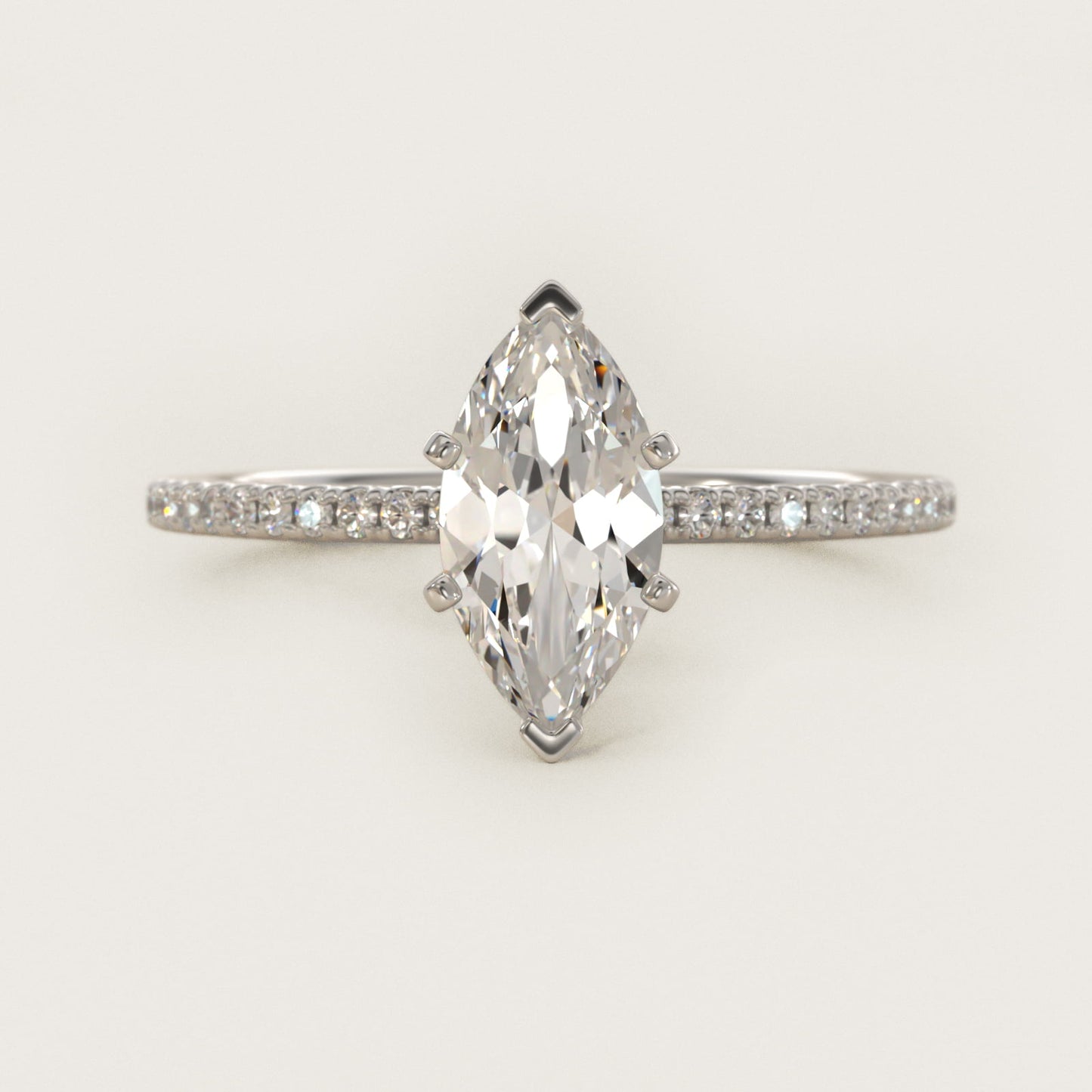 Eternal Riviera Diamond Engagement Ring in 18k White Gold (1/6 ct. tw.) - Marquise Center