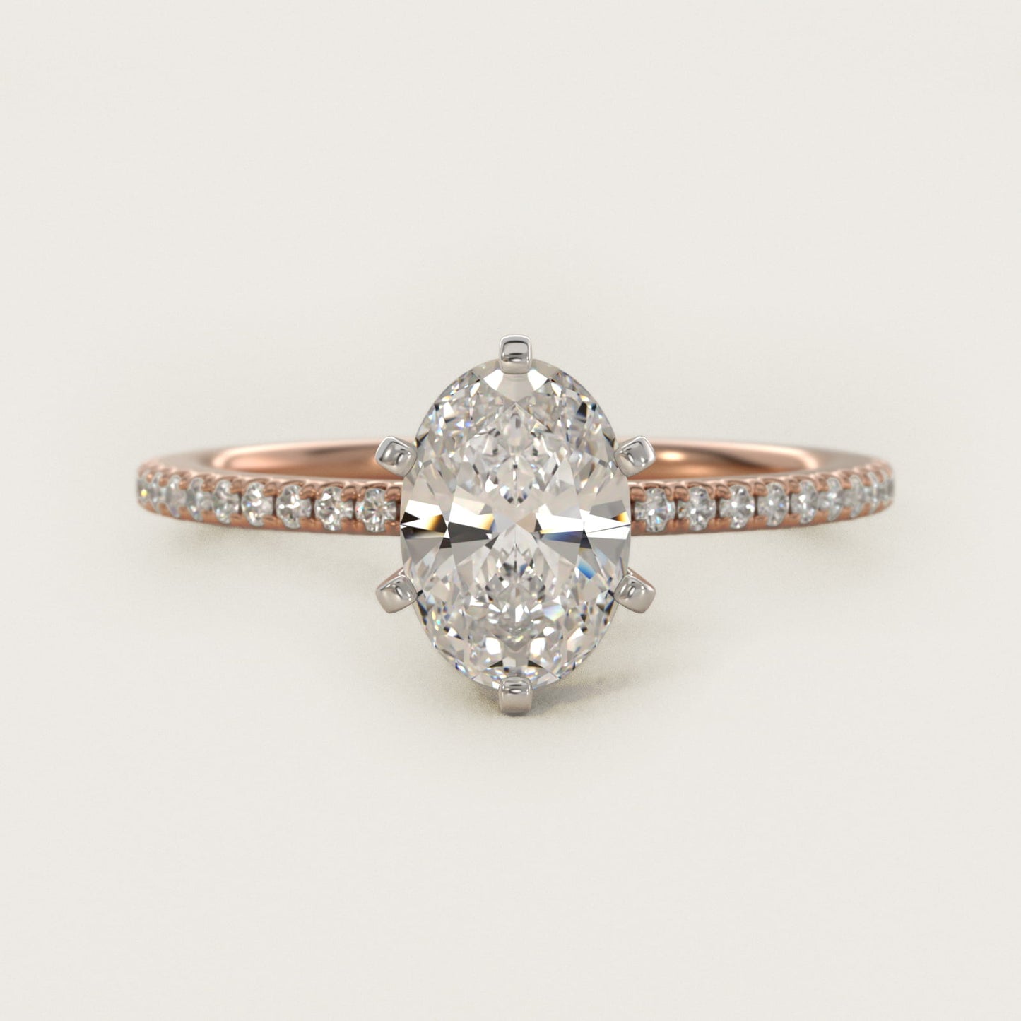Eternal Riviera Diamond Engagement Ring in 18k Rose Gold (1/6 ct. tw.) - Oval Center