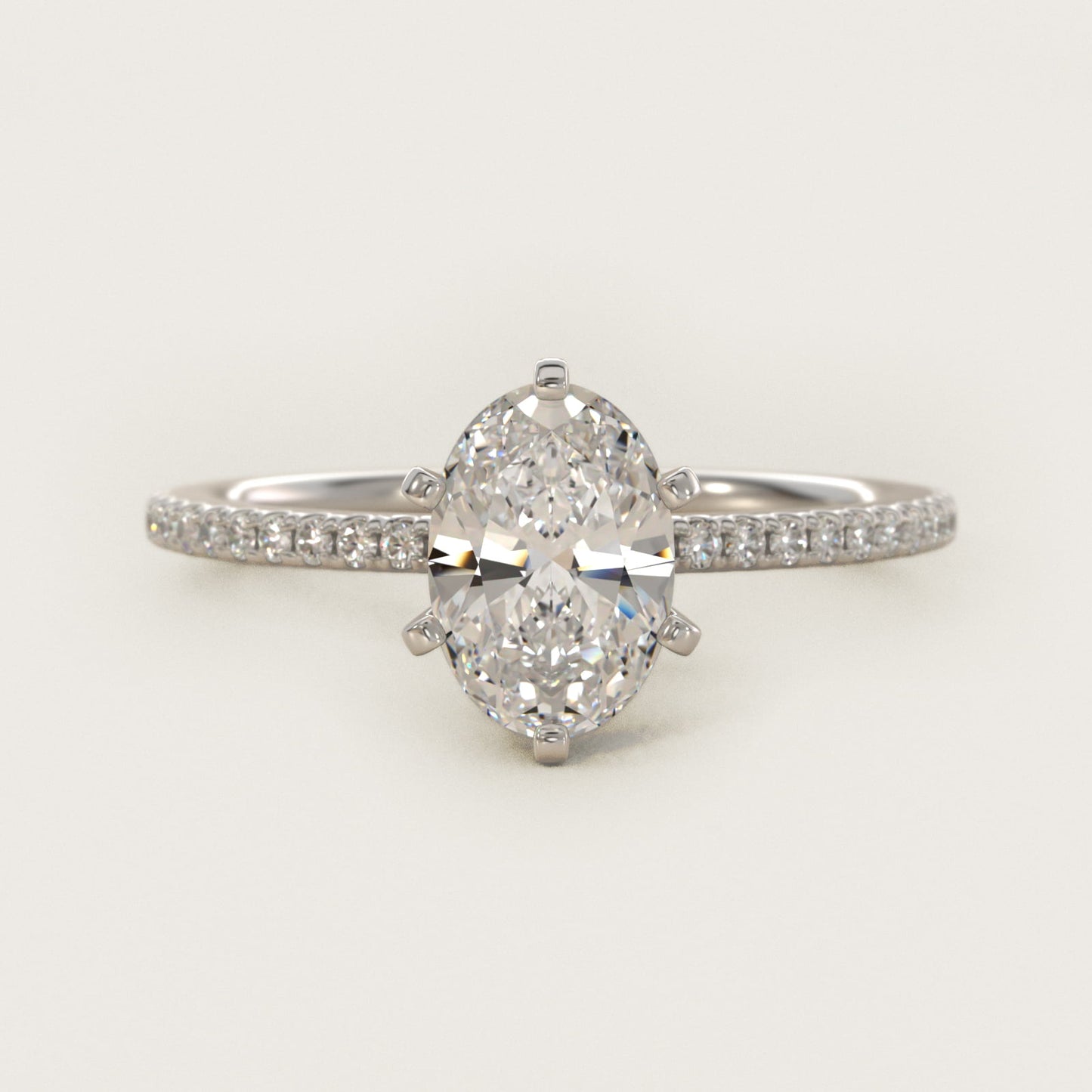 Eternal Riviera Diamond Engagement Ring in 18k White Gold (1/6 ct. tw.) - Oval Center