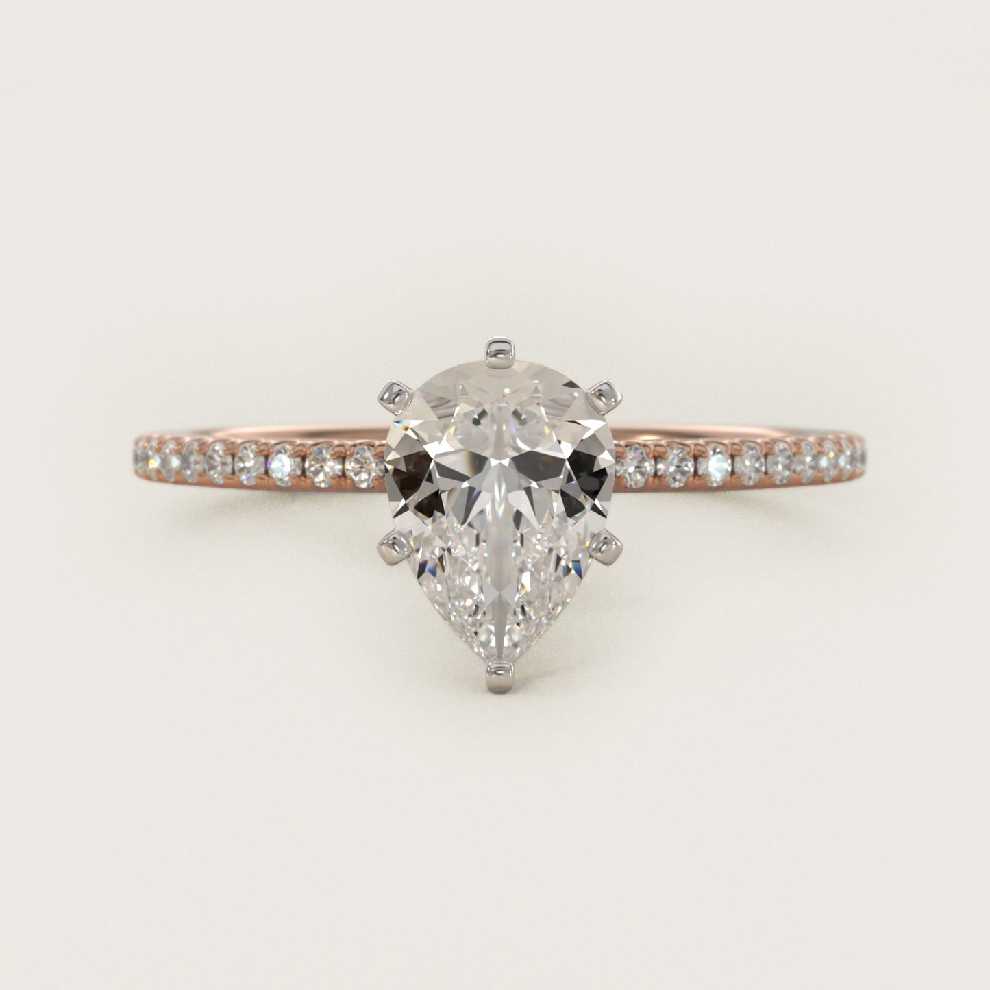Eternal Riviera Diamond Engagement Ring in 18k Rose Gold (1/6 ct. tw.) - Pear Center