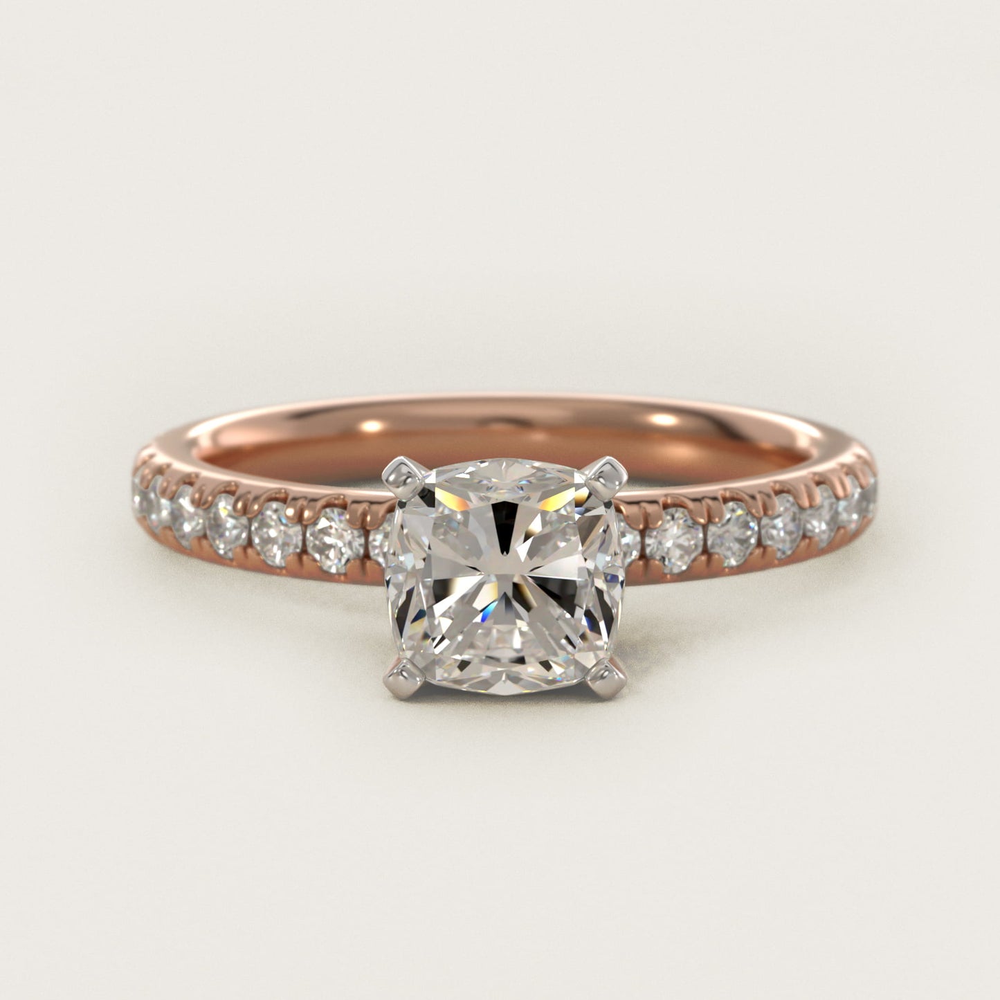 Eternity Diamond Engagement Ring in 14k Rose Gold (3/8 ct. tw.) - Cushion Center