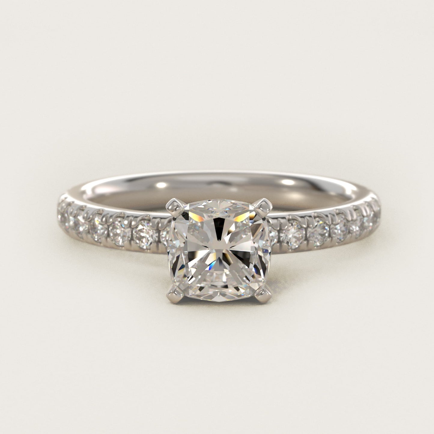 Eternity Diamond Engagement Ring in 14k White Gold (3/8 ct. tw.) - Cushion Center