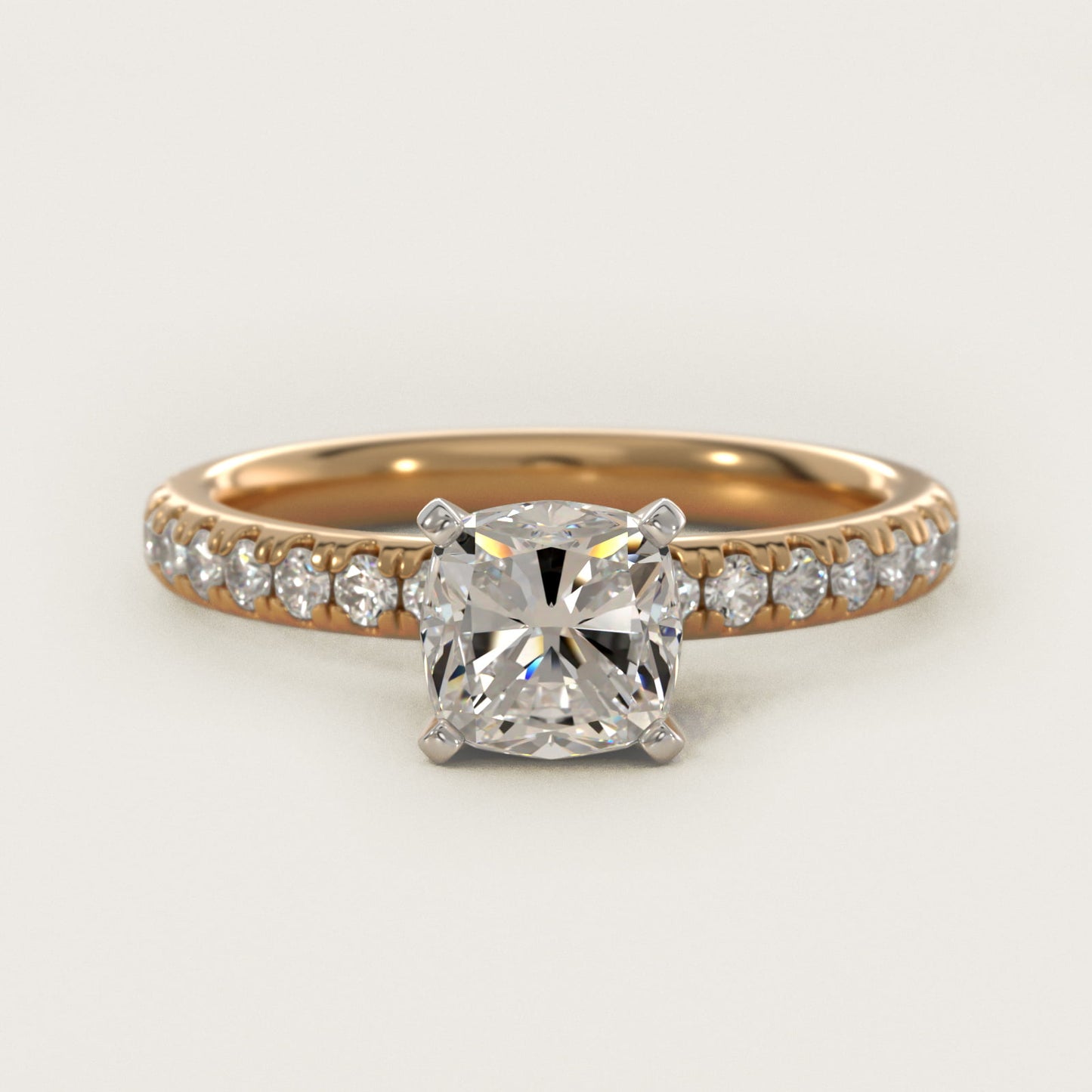 Eternity Diamond Engagement Ring in 14K Yellow Gold (3/8 ct. tw.) - Cushion Center