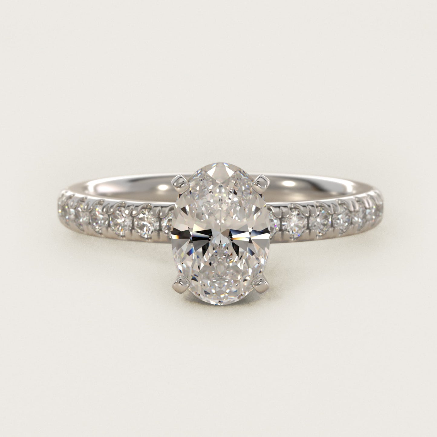 Eternity Diamond Engagement Ring in 18k White Gold (3/8 ct. tw.) - Oval Center