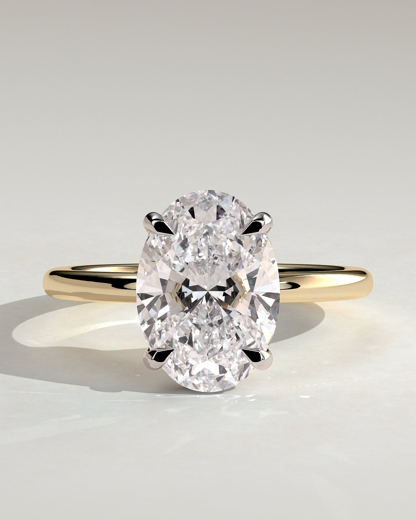 Emma - Classic Oval Claw Solitaire with Hidden Halo Engagement Ring - Yellow Two-Tone - Yellow Two-Tone