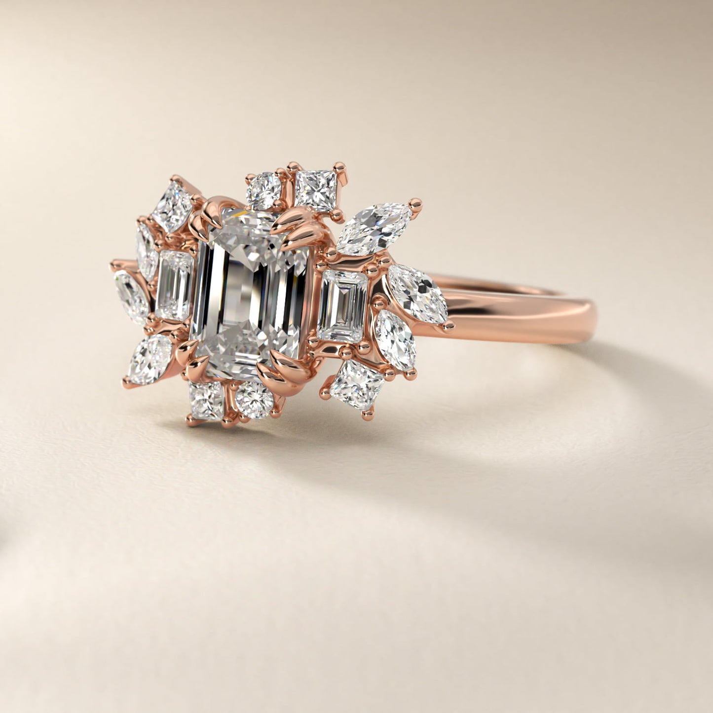 Faceted Side Stone Diamond Engagement Ring In 14K Rose Gold By James Allen - Emerald Center