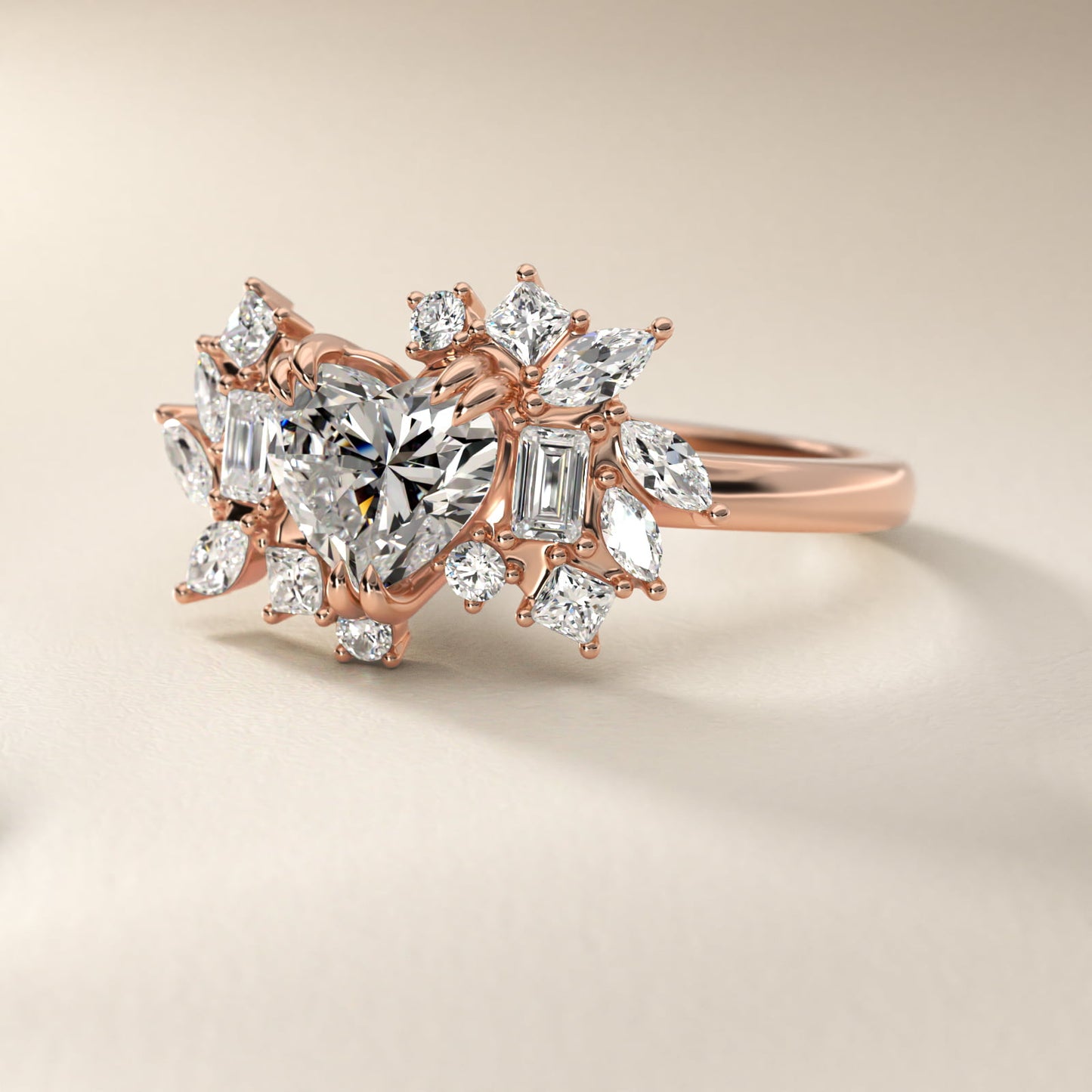 Faceted Side Stone Diamond Engagement Ring In 14K Rose Gold By James Allen - Heart Center