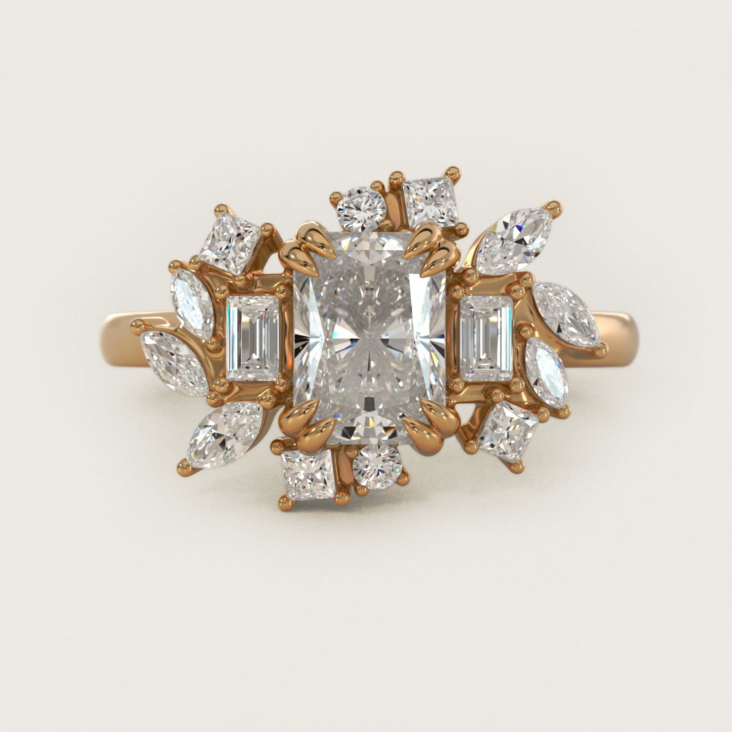 Faceted Side Stone Diamond Engagement Ring In 14K Yellow Gold By James Allen - Radiant Center